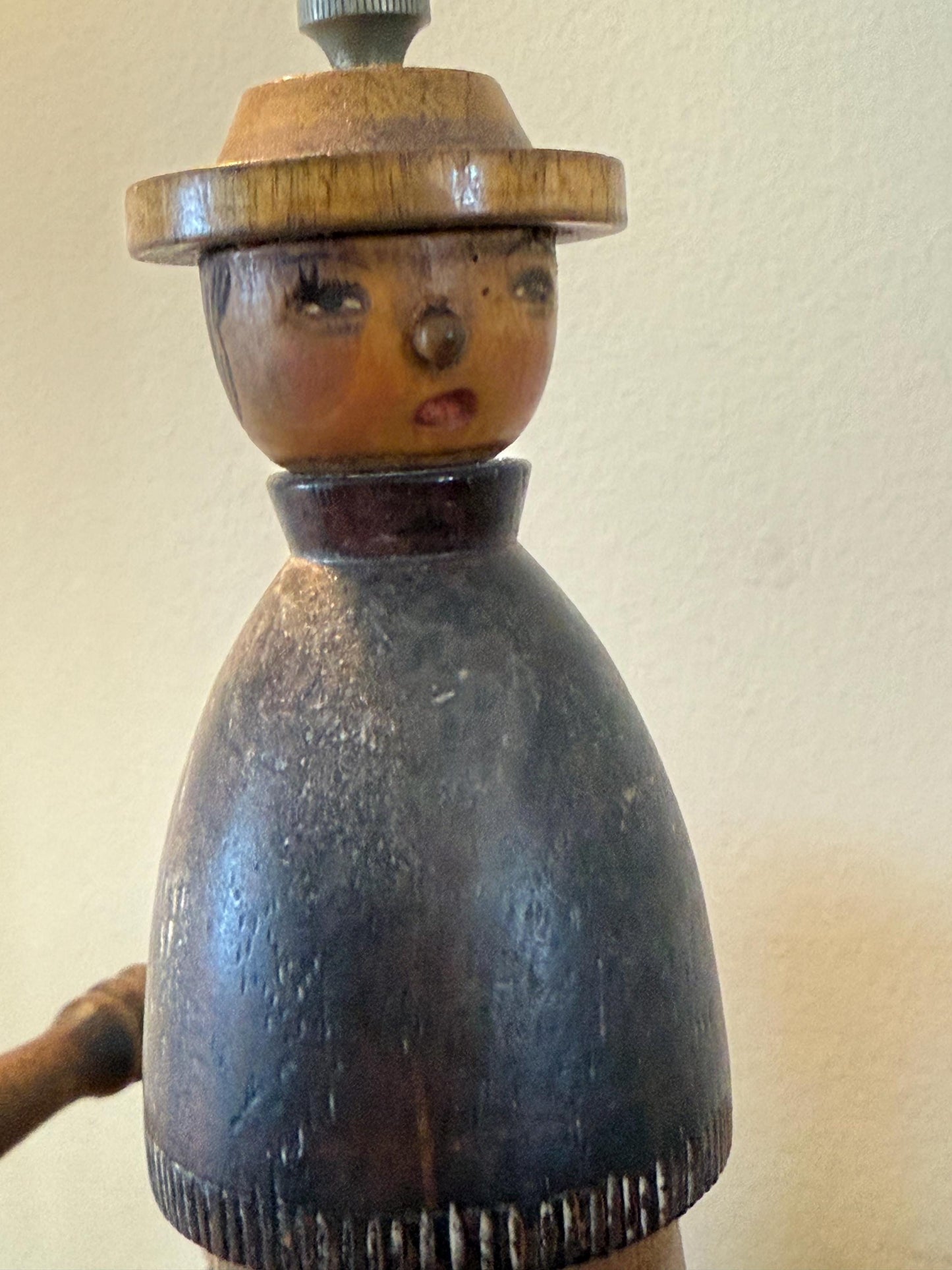 Antique Primitive Woman Pepper Grinder Wooden Pepper Mill Lover Antiques and Vintage