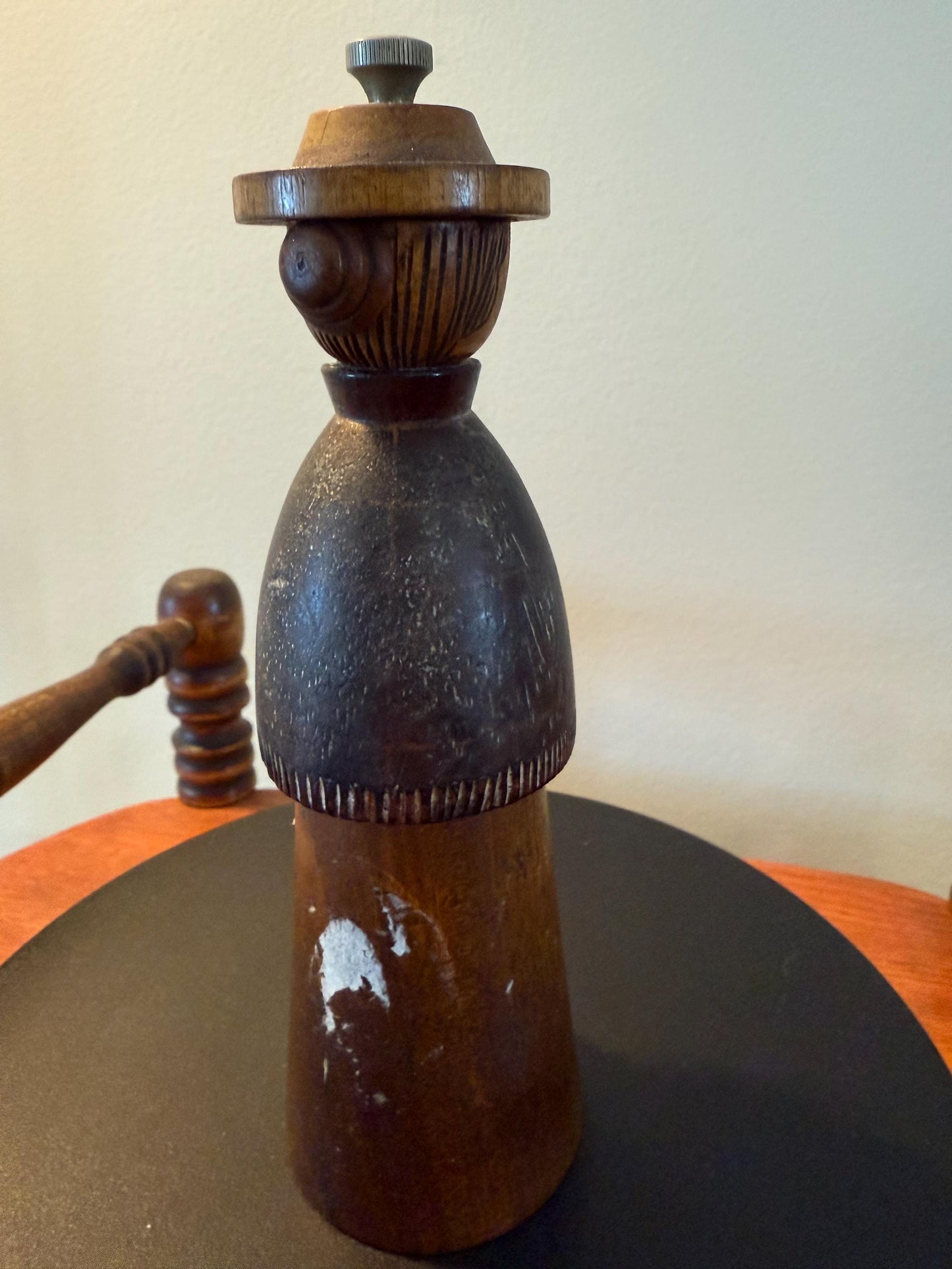 Antique Primitive Woman Pepper Grinder Wooden Pepper Mill Lover Antiques and Vintage