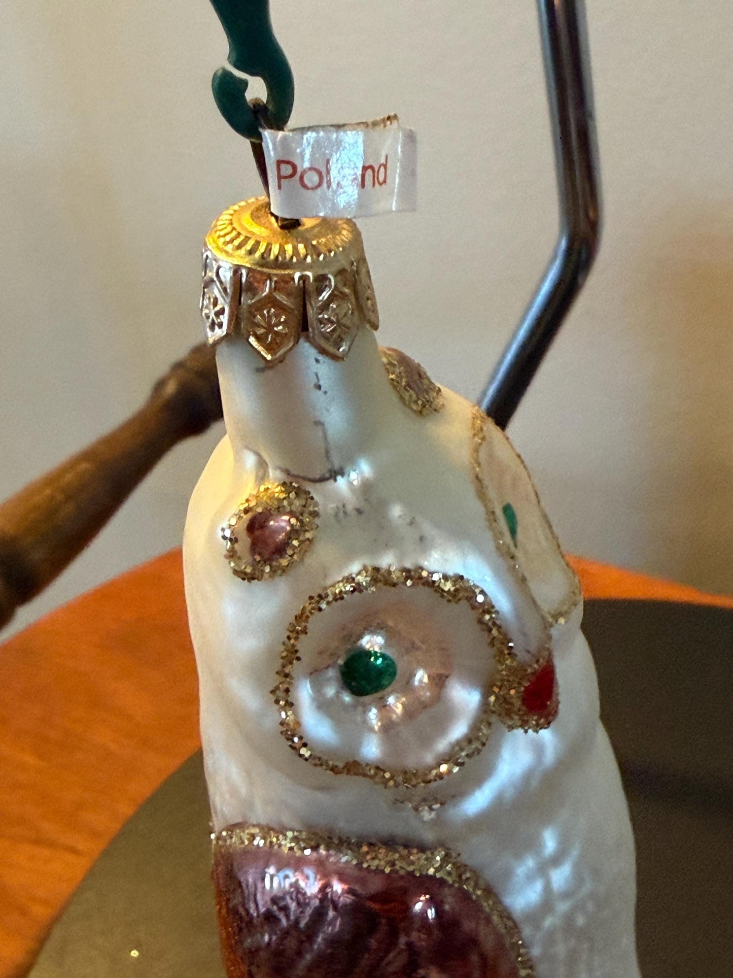 Vintage Owl with Green Eyes on a Perch Hand Blown Owl Christmas Holiday Lover Antiques and Vintage