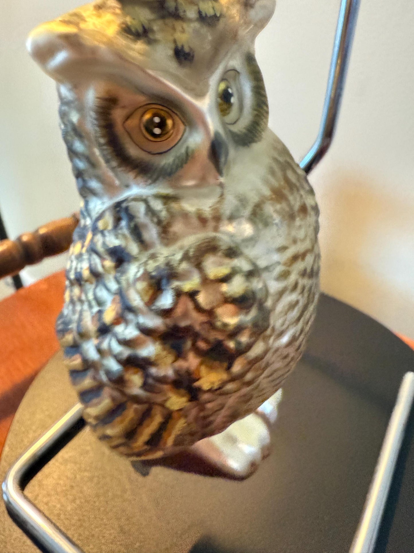Vintage Owl with Green Eyes on a Perch Hand Blown Owl Christmas Holiday Lover Antiques and Vintage