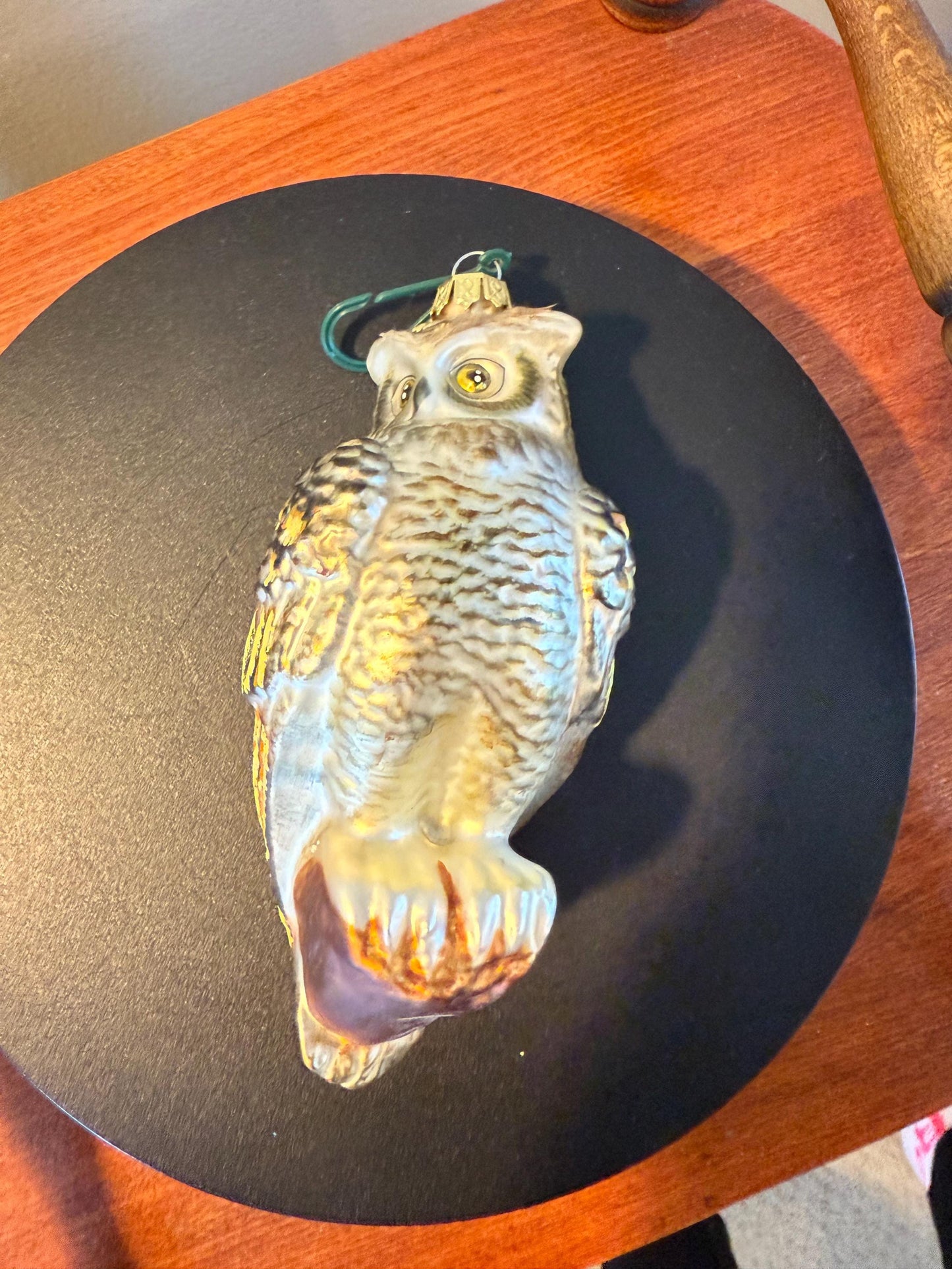 Vintage Owl with Green Eyes on a Perch Hand Blown Owl Christmas Holiday Lover Antiques and Vintage