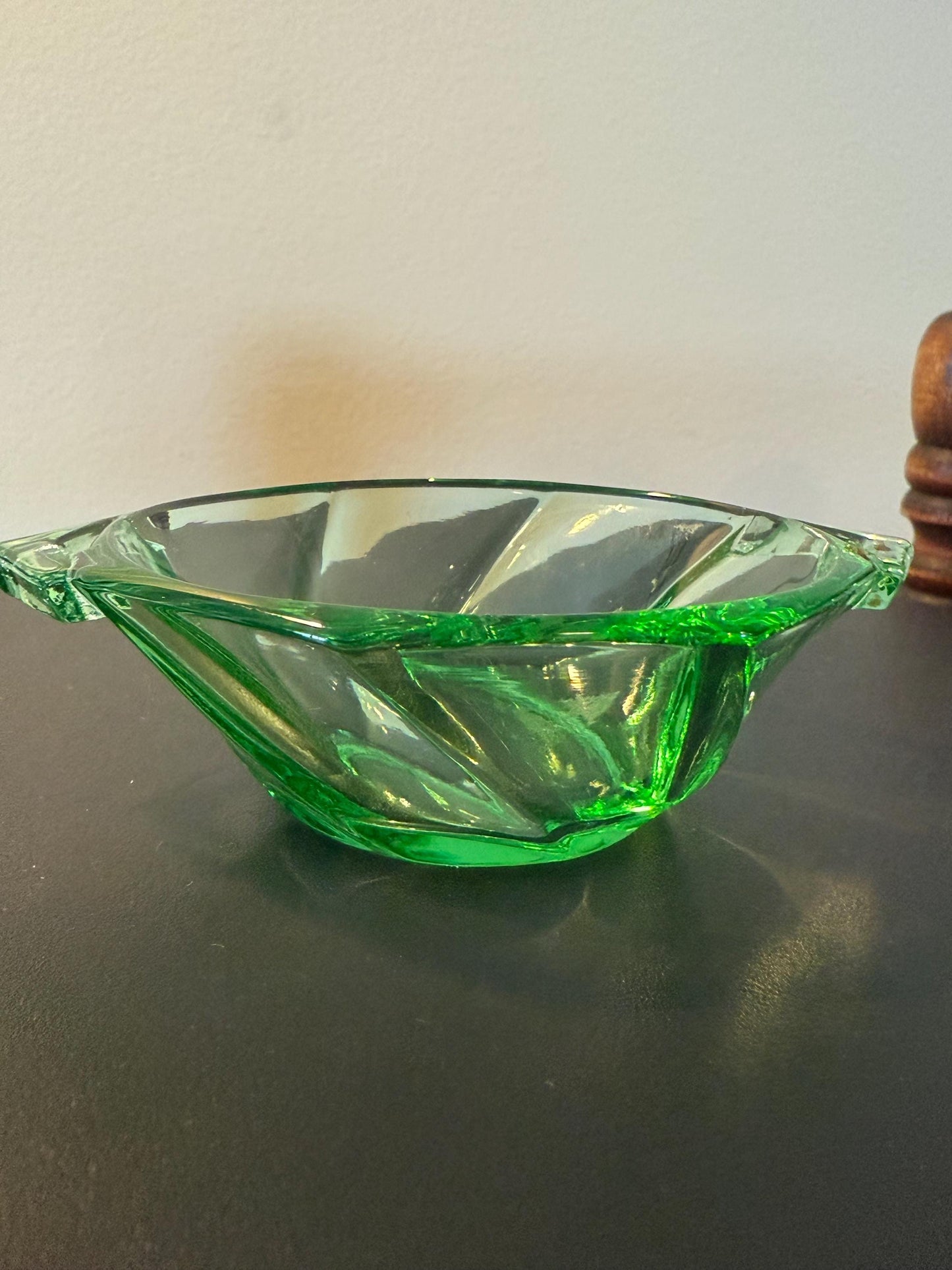 Vintage Heisey Green Glass Small Nut or Candy Dish Glass with Handles Lover Antiques and Vintage