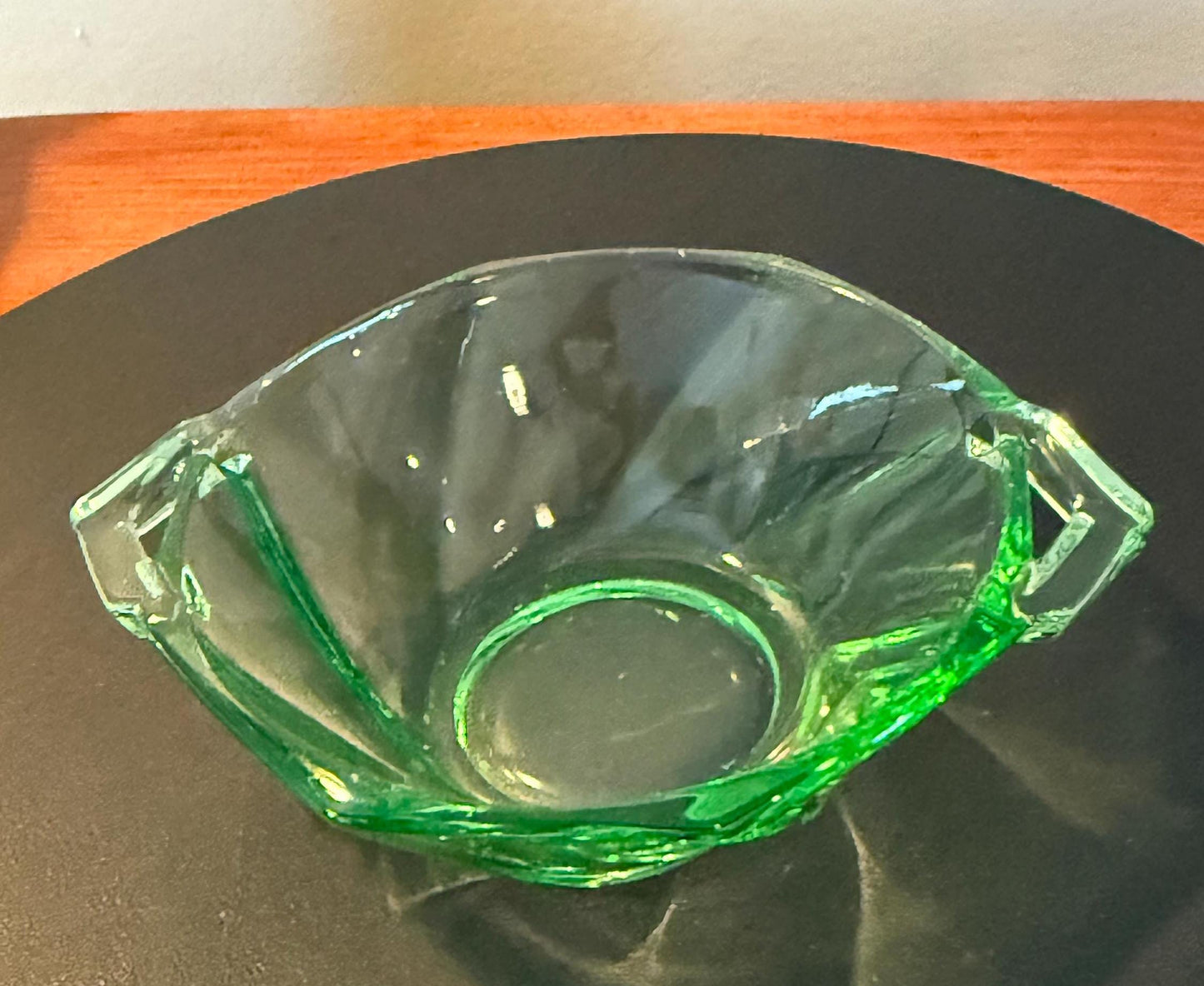Vintage Heisey Green Glass Small Nut or Candy Dish Glass with Handles Lover Antiques and Vintage