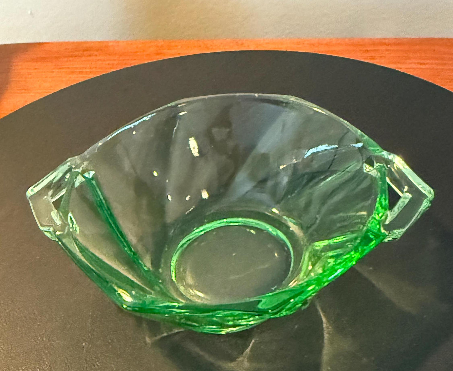 Vintage Heisey Green Glass Small Nut or Candy Dish Glass with Handles Lover Antiques and Vintage
