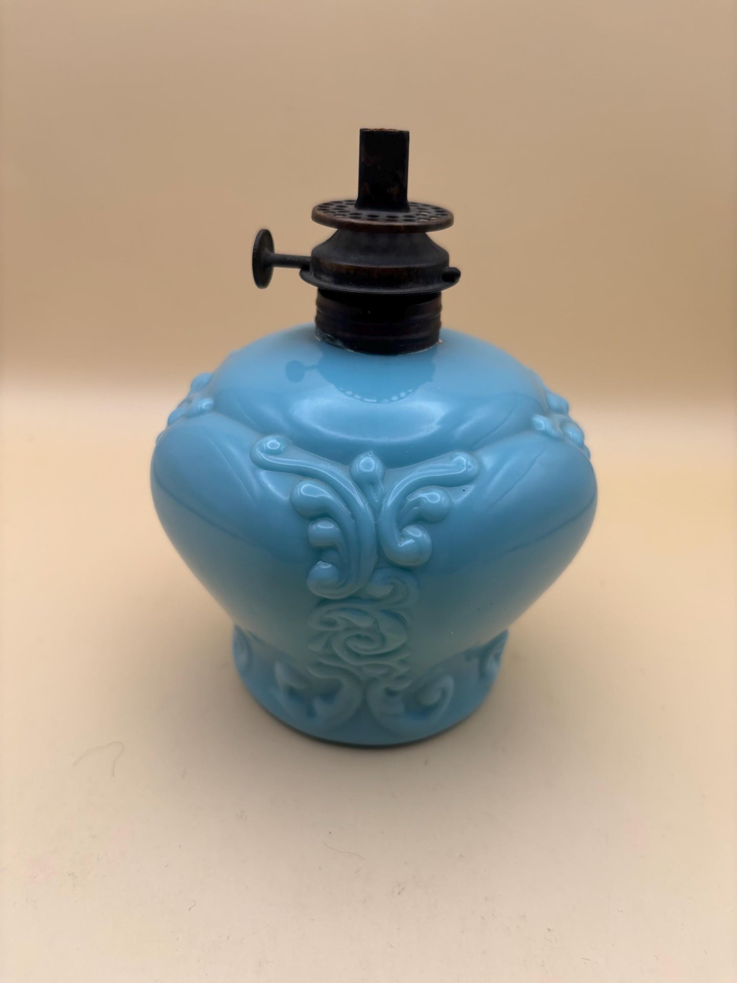 Antique EAPG Blue Opaque Glass Oil Lamp 1890's Gillinder Queen Lover Antiques and Vintage