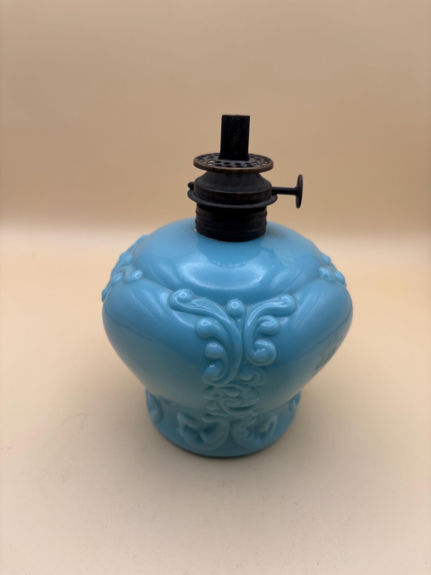 Antique EAPG Blue Opaque Glass Oil Lamp 1890's Gillinder Queen Lover Antiques and Vintage