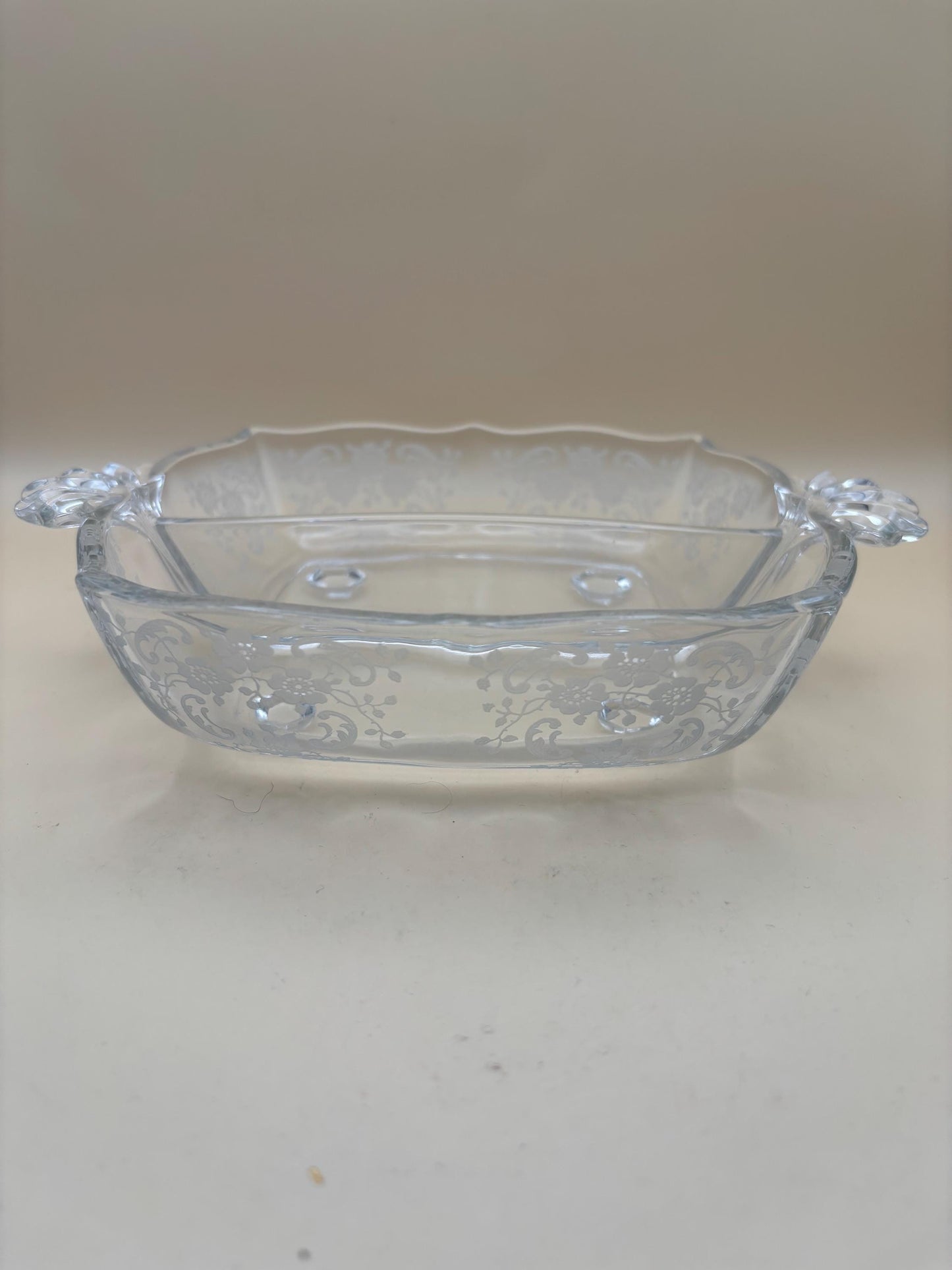 Vintage Fostoria Bouquet Etched Square Divided Dish Glass Candy Bowl Dish Glass Bowl Lover Antiques and Vintage