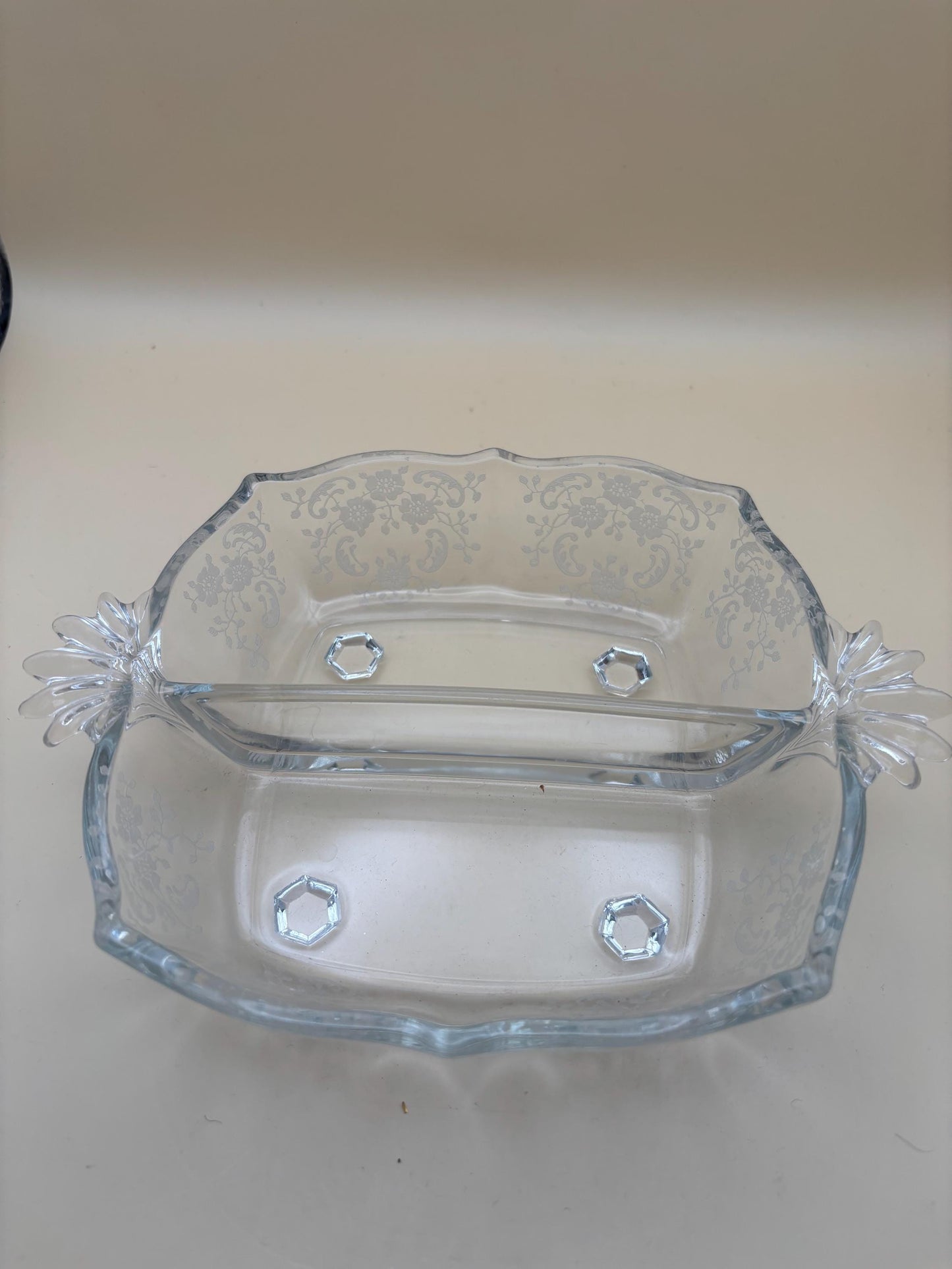 Vintage Fostoria Bouquet Etched Square Divided Dish Glass Candy Bowl Dish Glass Bowl Lover Antiques and Vintage