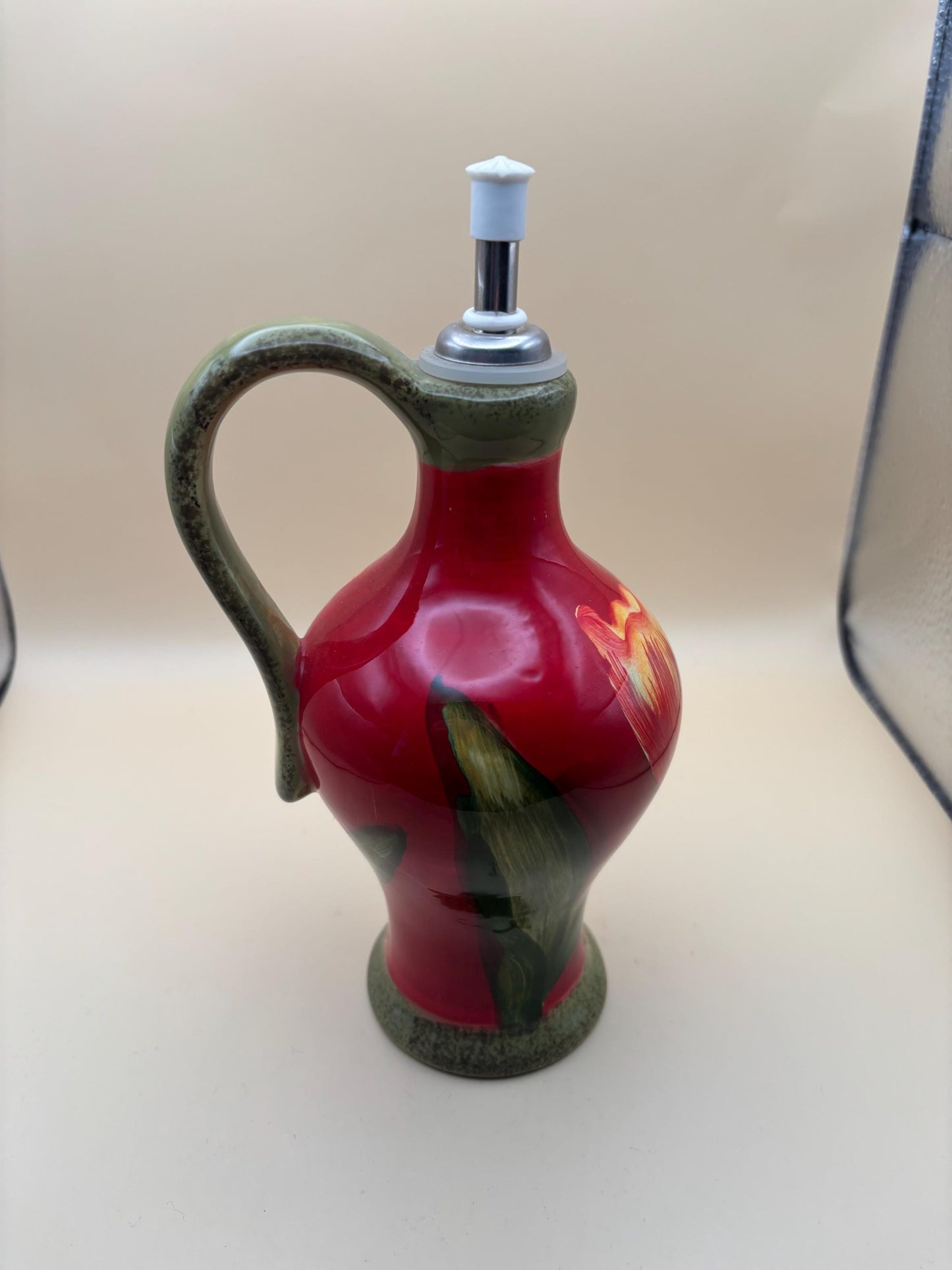 Vintage Tulip Oil Dispenser with Stopper Dipping Plates and Tray Hand Painted Cruet Decanter Lover Antiques and Vintage