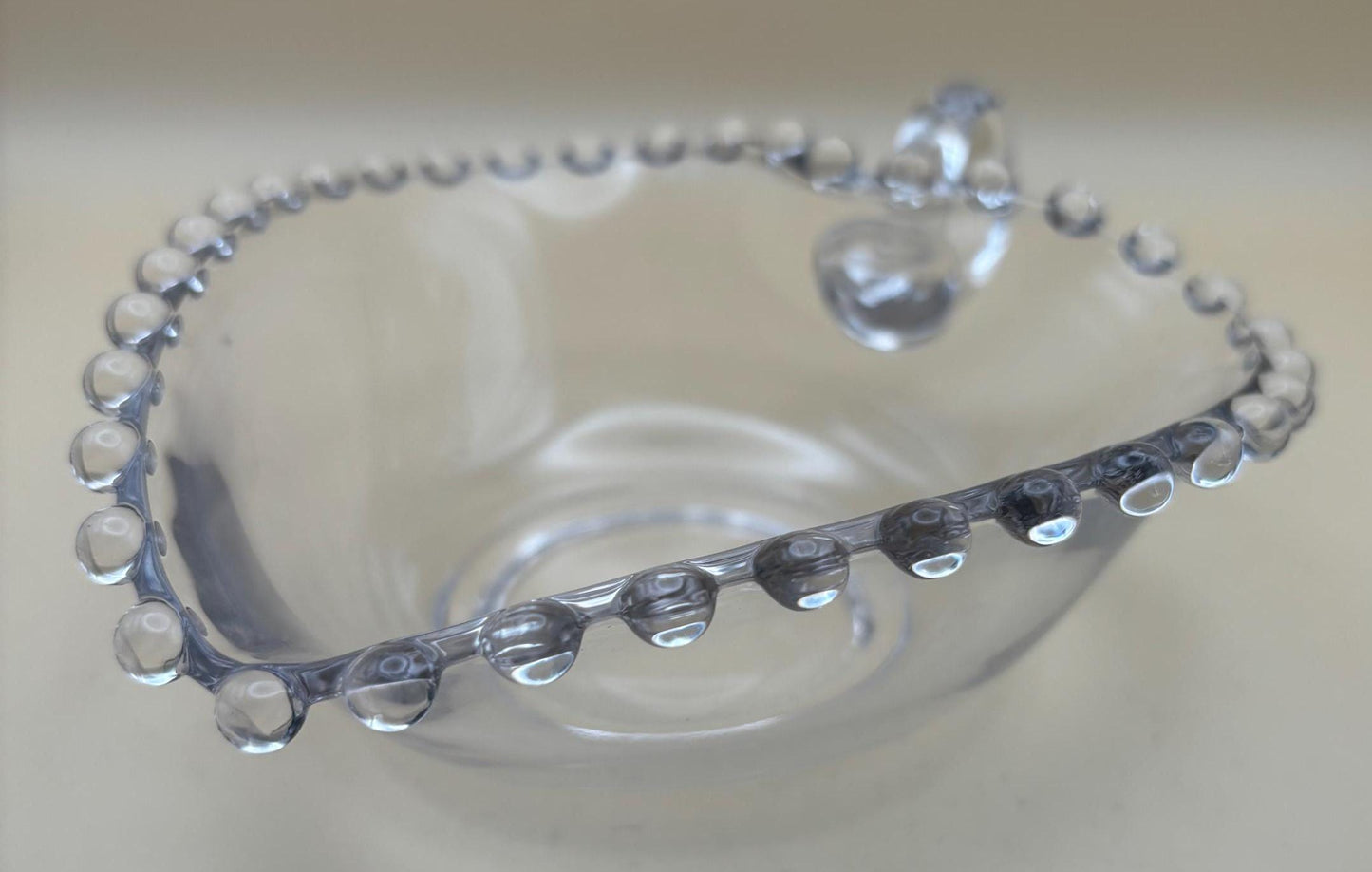 Antique Candlewick Heart Beaded Glass Bowl with Side Handle Lover Antiques and Vintage