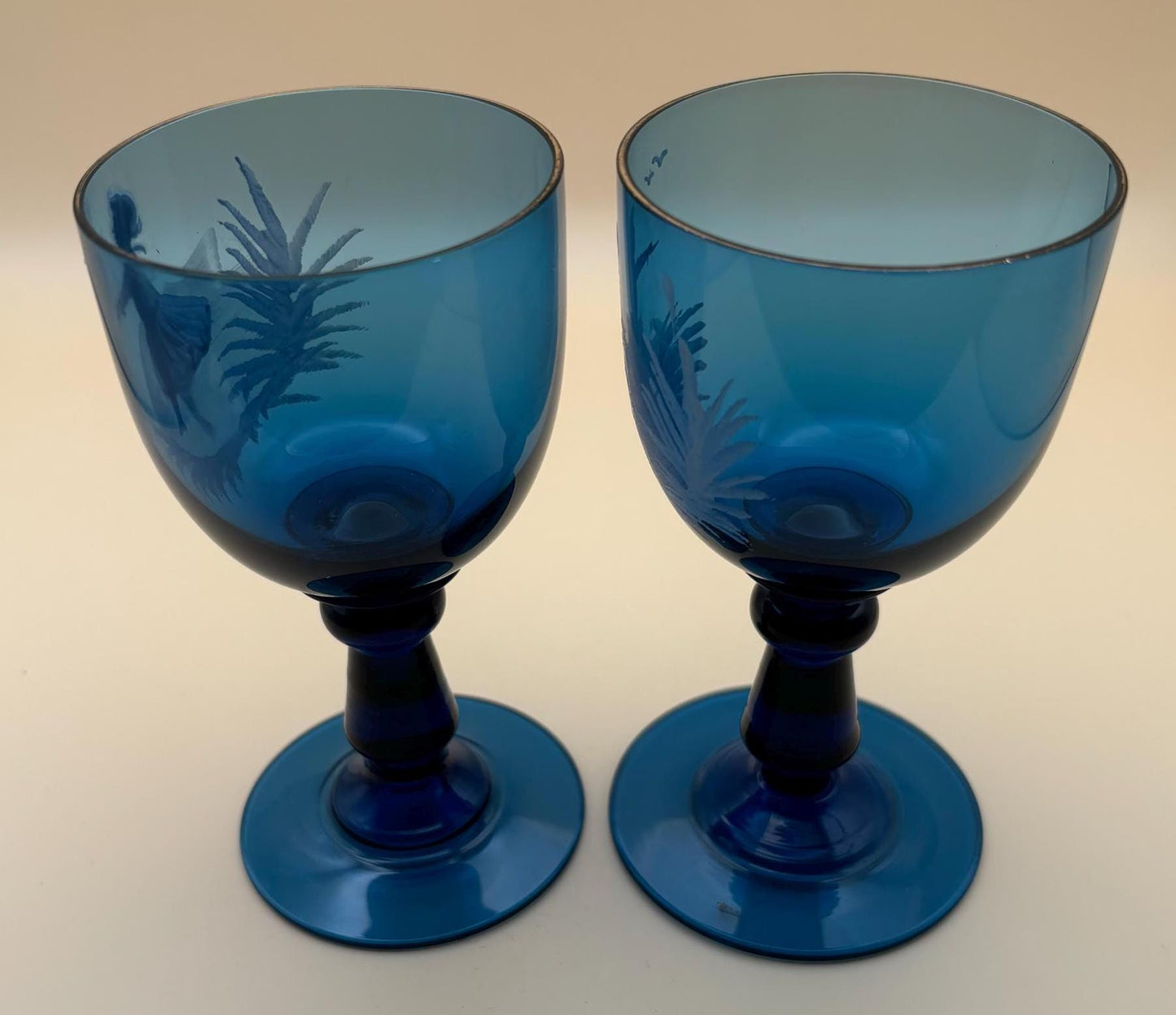 Vintage Blue Mary Gregory Wine Glasses Westmoreland Lover Antiques and Vintage