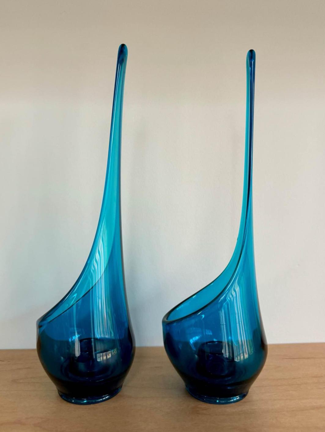 Vintage Viking Bluenique Swung Vase Viking Blue Candleholders Set of 2 Lover Antiques and Vintage