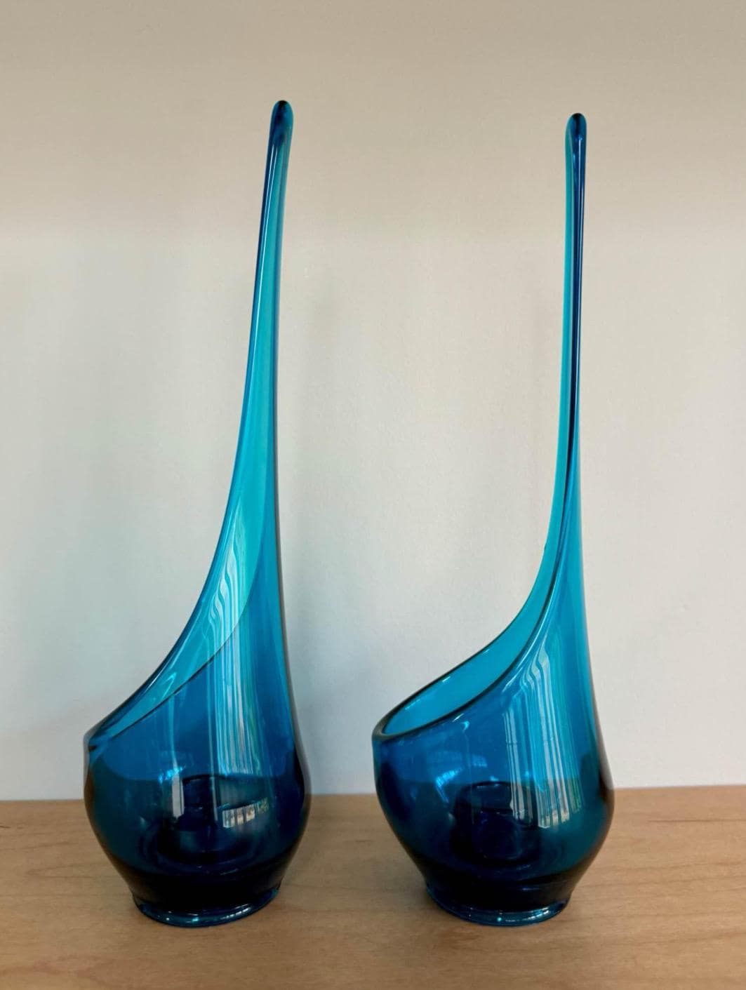 Vintage Viking Bluenique Swung Vase Viking Blue Candleholders Set of 2 Lover Antiques and Vintage