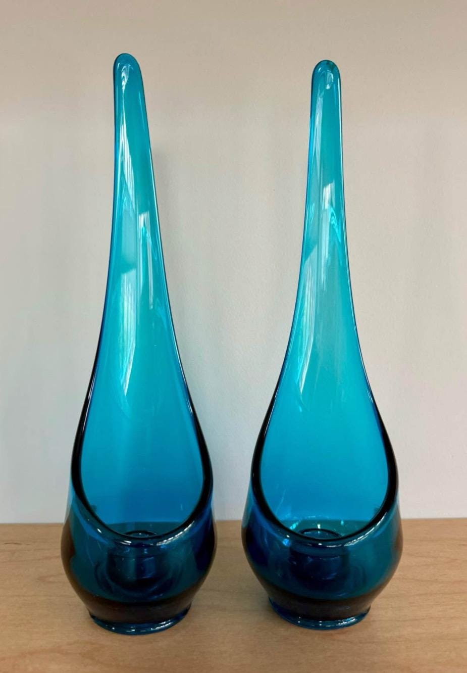 Vintage Viking Bluenique Swung Vase Viking Blue Candleholders Set of 2 Lover Antiques and Vintage