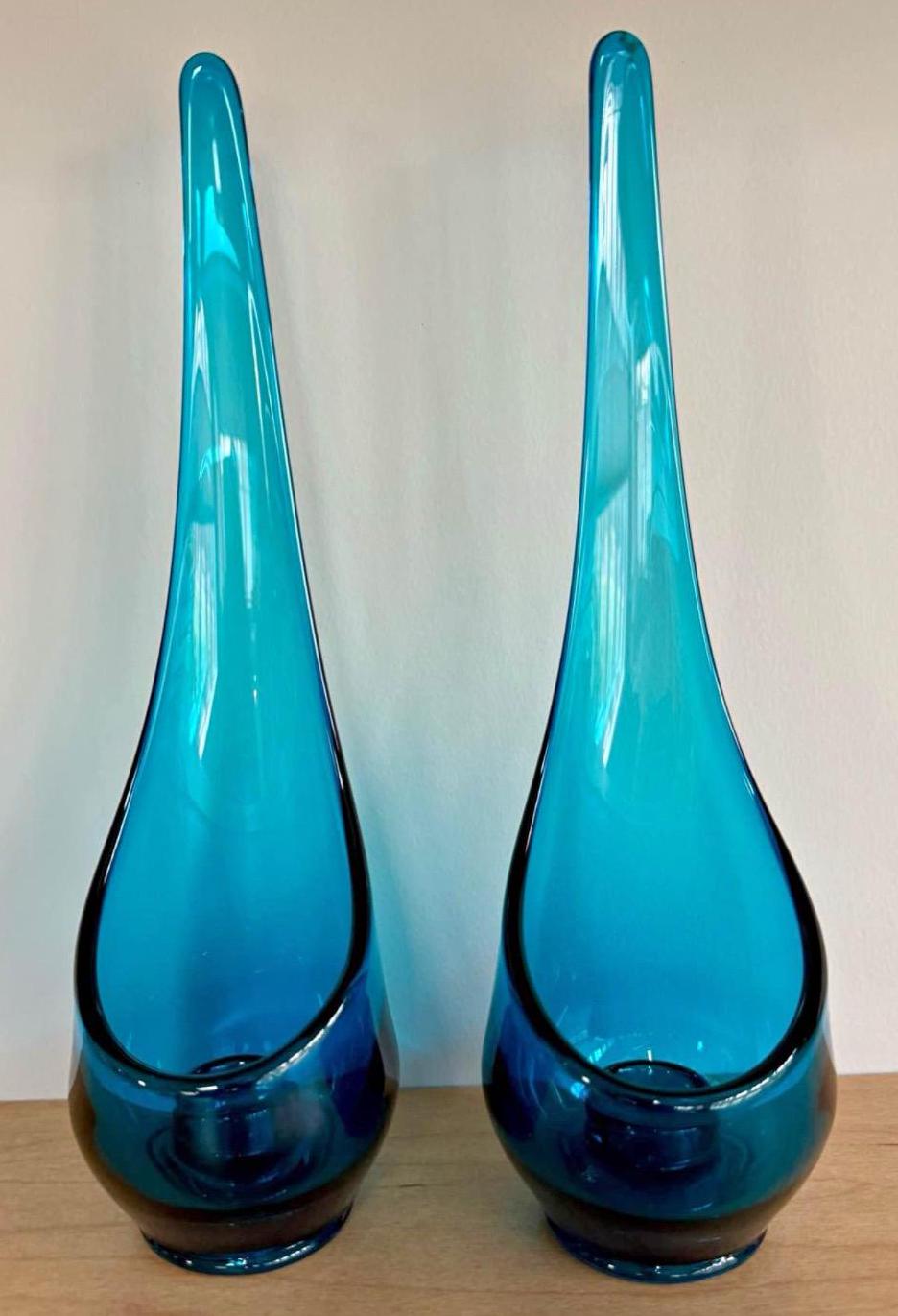 Vintage Viking Bluenique Swung Vase Viking Blue Candleholders Set of 2 Lover Antiques and Vintage