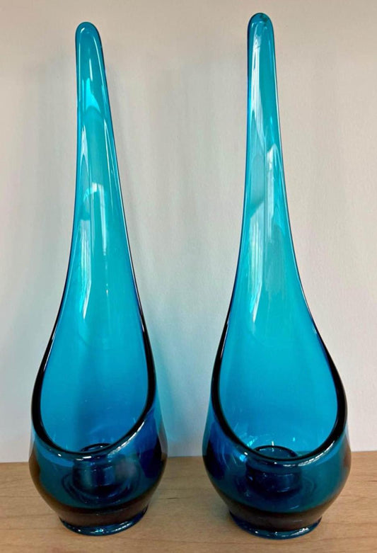 Vintage Viking Bluenique Swung Vase Viking Blue Candleholders Set of 2 Lover Antiques and Vintage