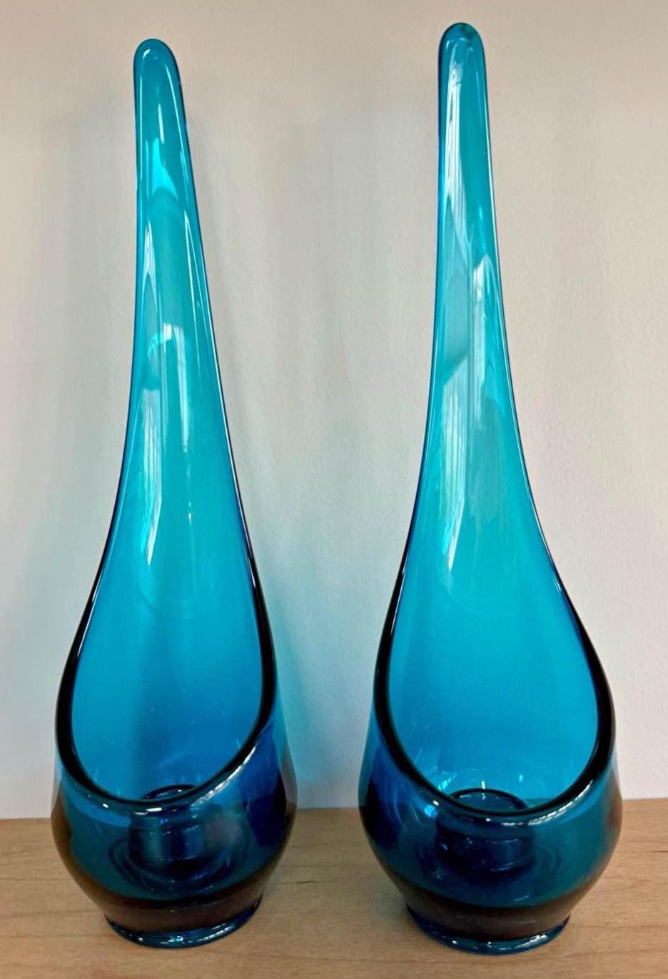 Vintage Viking Bluenique Swung Vase Viking Blue Candleholders Set of 2 Lover Antiques and Vintage