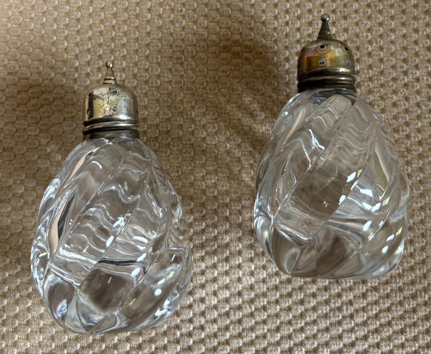 Antique Heisey Waverly Glass Salt & Pepper Shakers Domed Sterling Silver Lover Antiques and Vintage