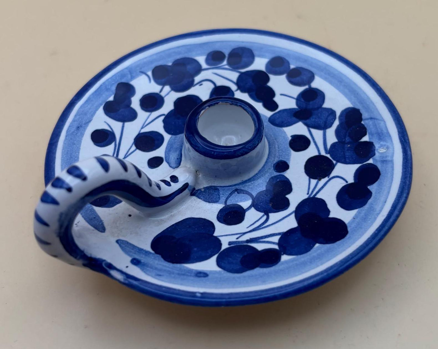 Vintage Candleholder Signed Santucci Deruta Blue & White Made in Italy Lover Antiques and Vintage
