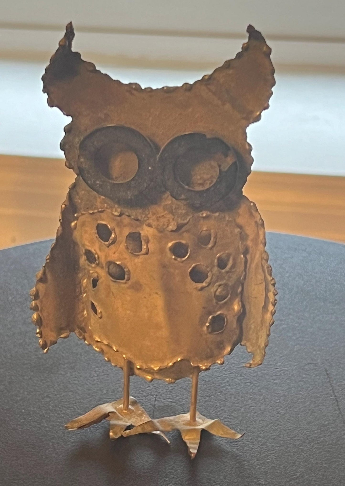 Vintage Owl Metal Art, Signed J. Spivey Metal Standing Owl, Mid Century Brutalist Owl, Owl Metal Art, Metal Owl, Lover Antiques and Vintage