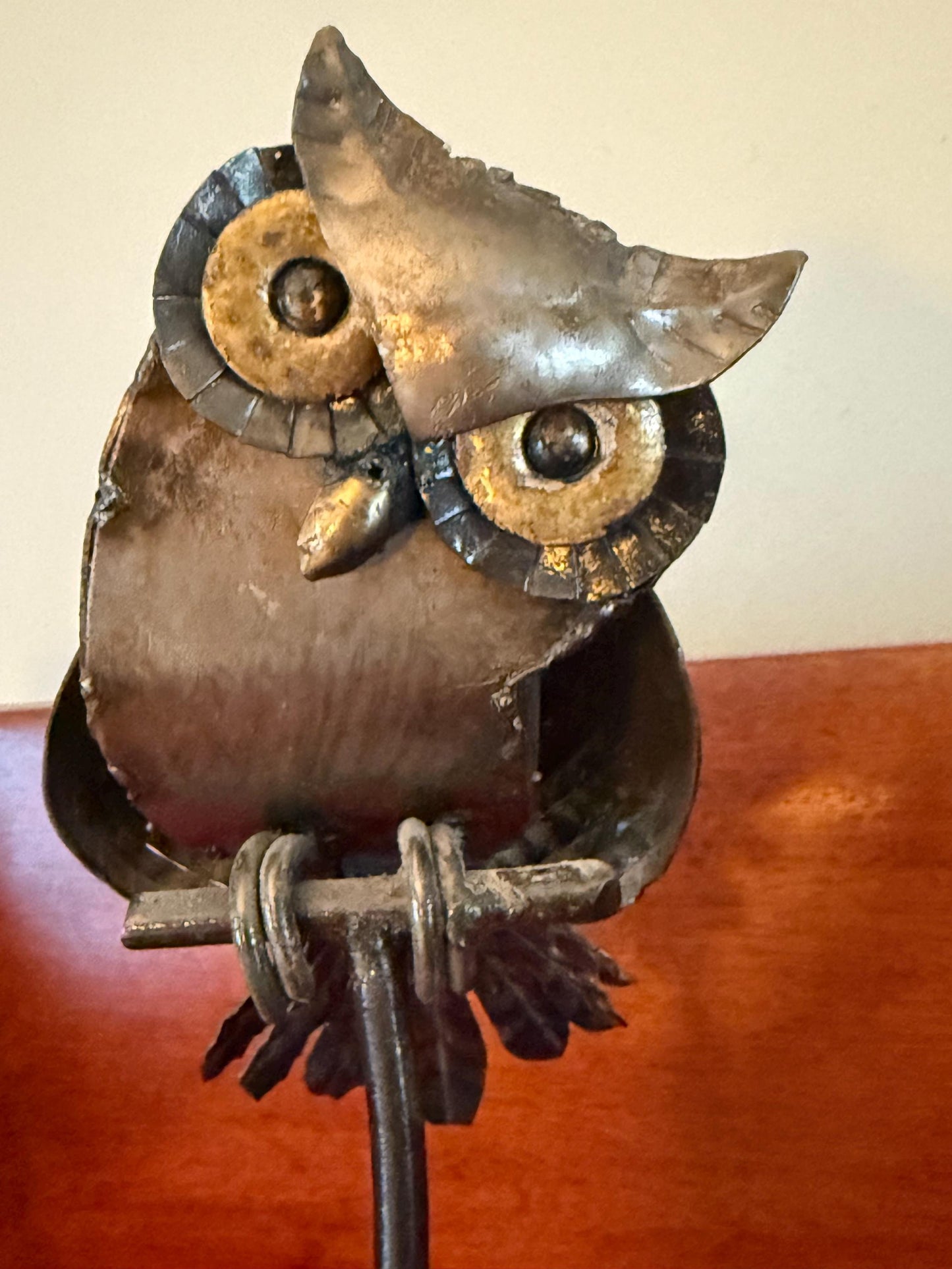 Vintage Owl on His Perch Steampunk Owl Mid Century Brutalist Owl Metal Owl Figurine Lover Antiques and Vintage