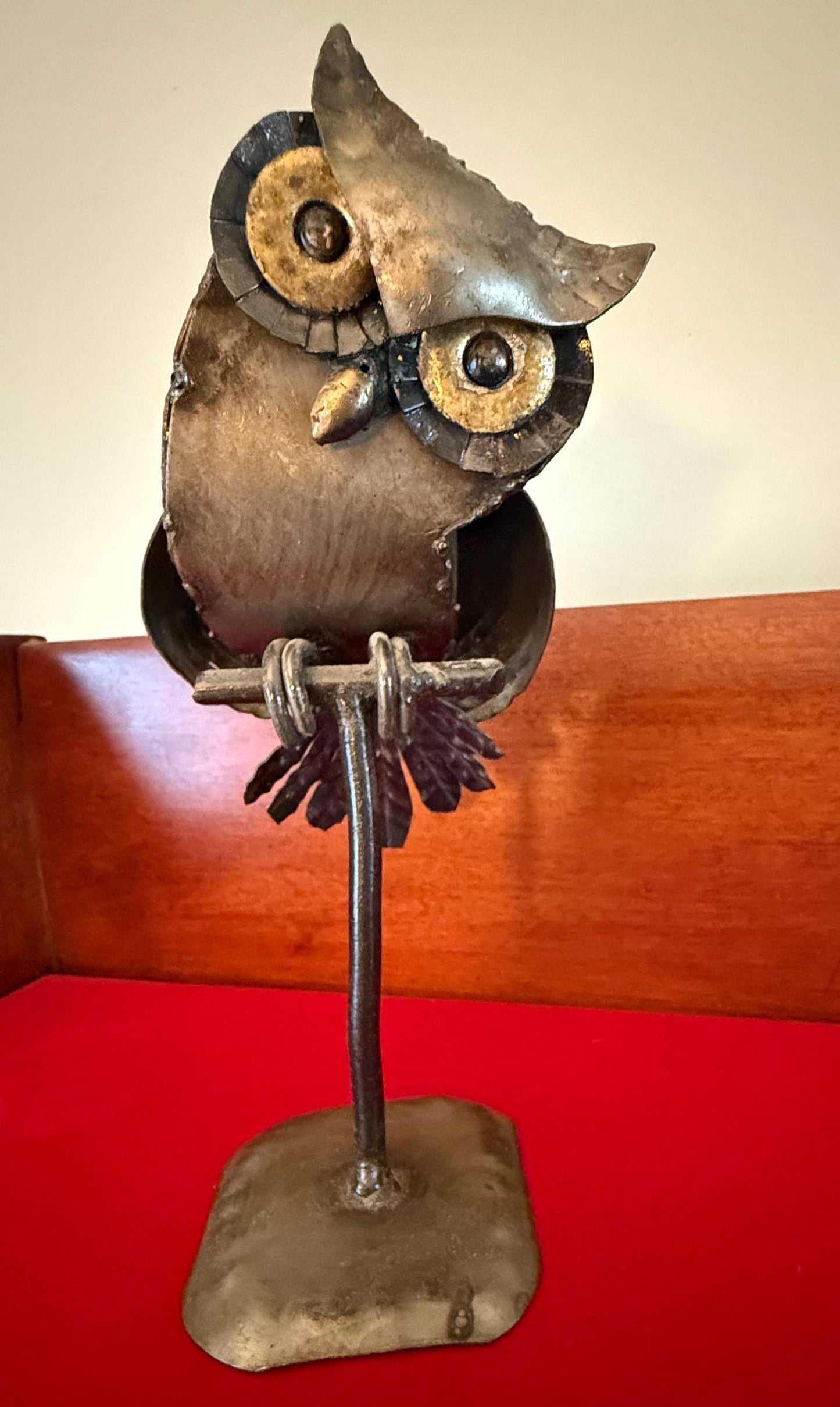Vintage Owl on His Perch Steampunk Owl Mid Century Brutalist Owl Metal Owl Figurine Lover Antiques and Vintage