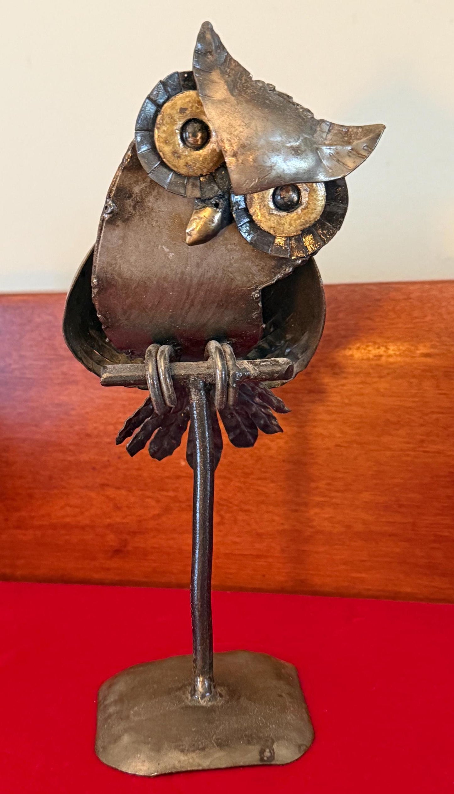 Vintage Owl on His Perch Steampunk Owl Mid Century Brutalist Owl Metal Owl Figurine Lover Antiques and Vintage
