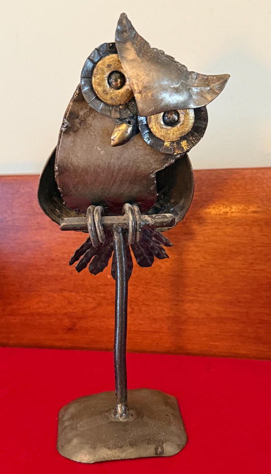 Vintage Owl on His Perch Steampunk Owl Mid Century Brutalist Owl Metal Owl Figurine Lover Antiques and Vintage