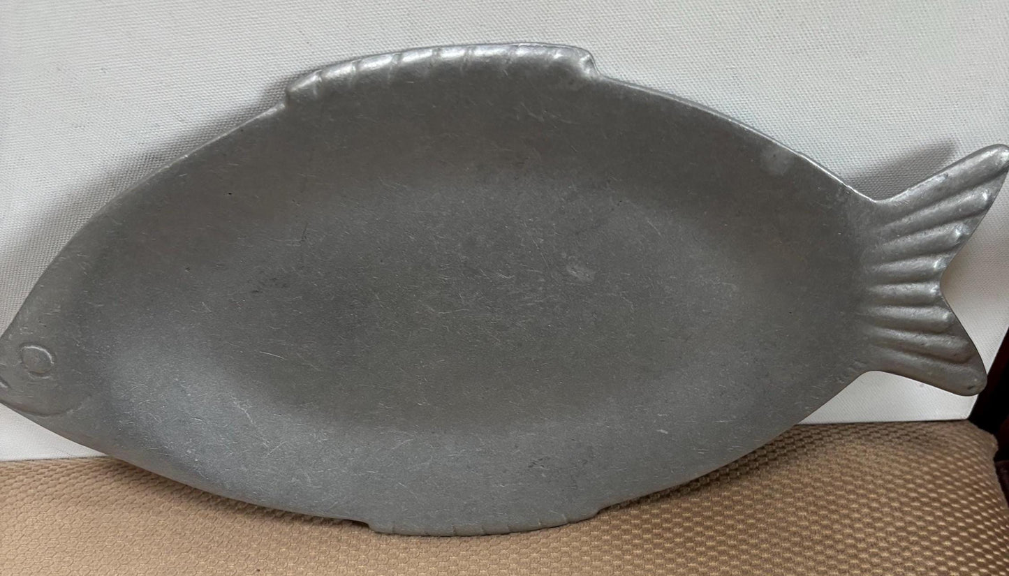 Vintage York Metalworks Pewter Fish Tray Lover Antiques and Vintage