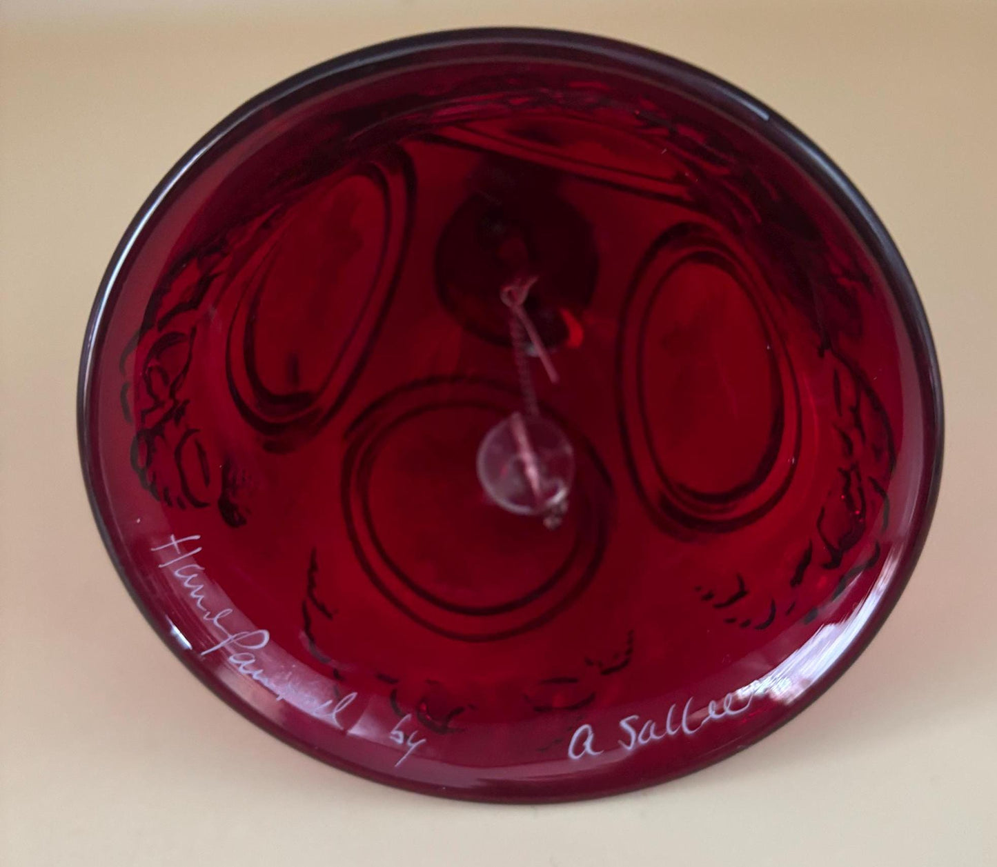 Vintage Fenton Ruby Red Glass Bell Hand Painted by A. Sallee Lover Antiques and Vintage