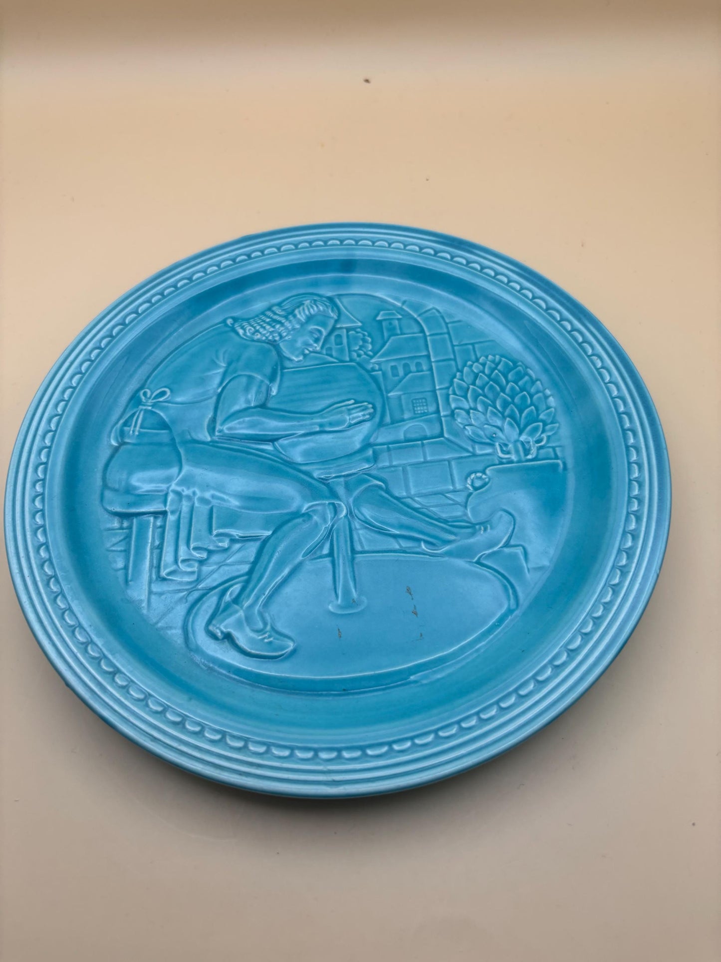 Vintage World's Fair Fiesta Turquoise Ceramic Plate "The American Potter" Homer Laughlin Blue Plate Lover Antiques and Vintage