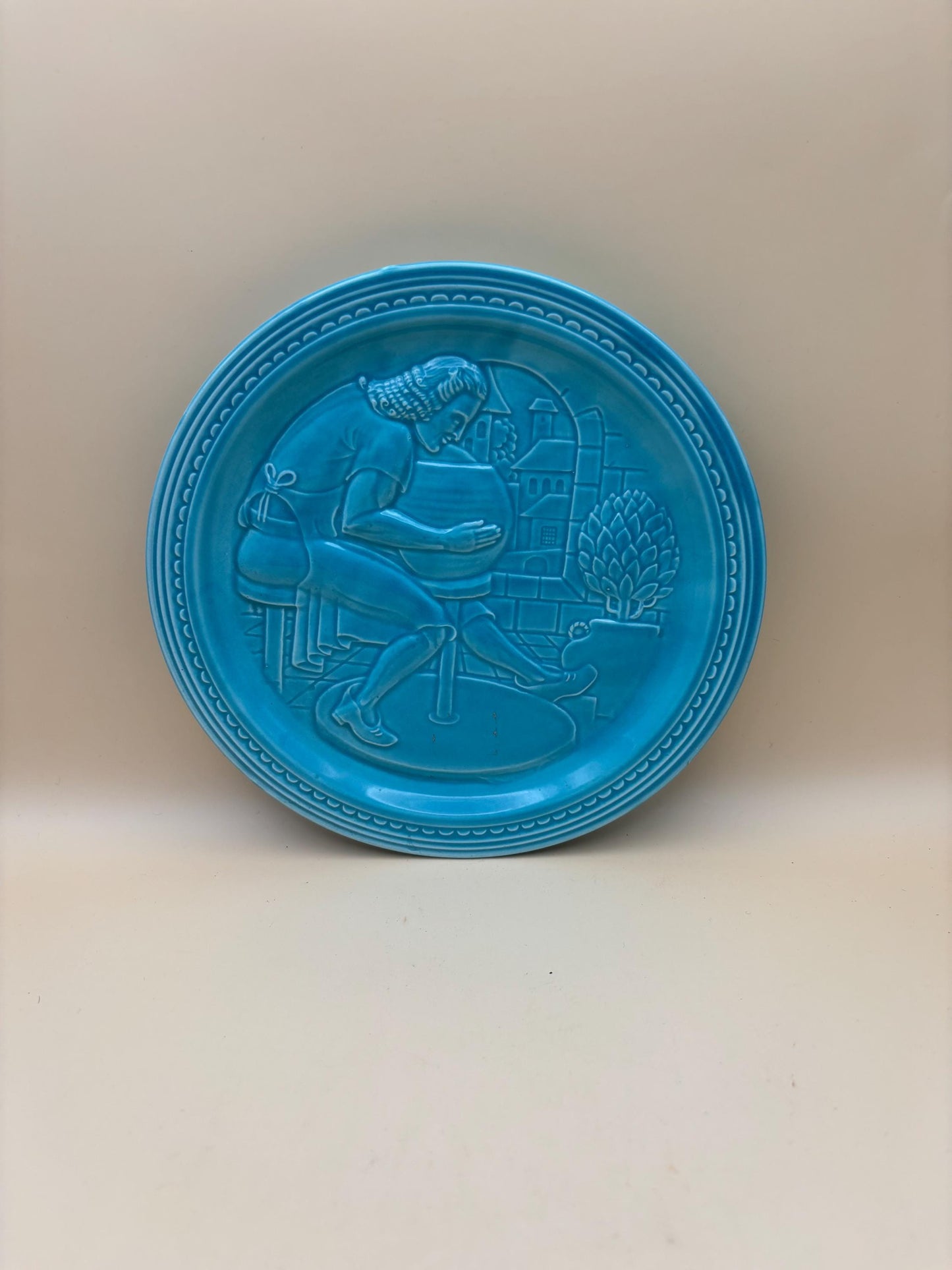 Vintage World's Fair Fiesta Turquoise Ceramic Plate "The American Potter" Homer Laughlin Blue Plate Lover Antiques and Vintage