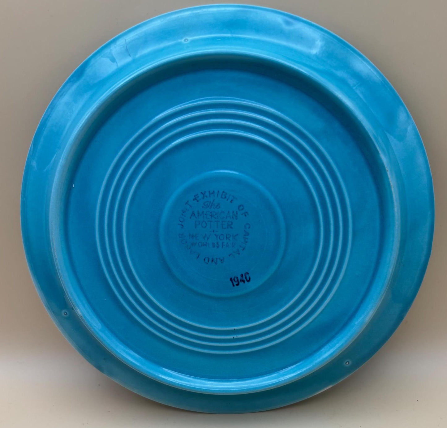 Vintage World's Fair Fiesta Turquoise Ceramic Plate "The American Potter" Homer Laughlin Blue Plate Lover Antiques and Vintage