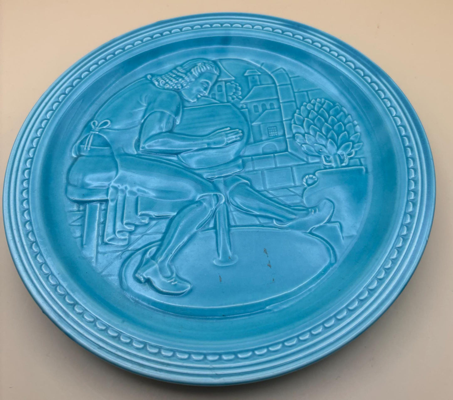 Vintage World's Fair Fiesta Turquoise Ceramic Plate "The American Potter" Homer Laughlin Blue Plate Lover Antiques and Vintage