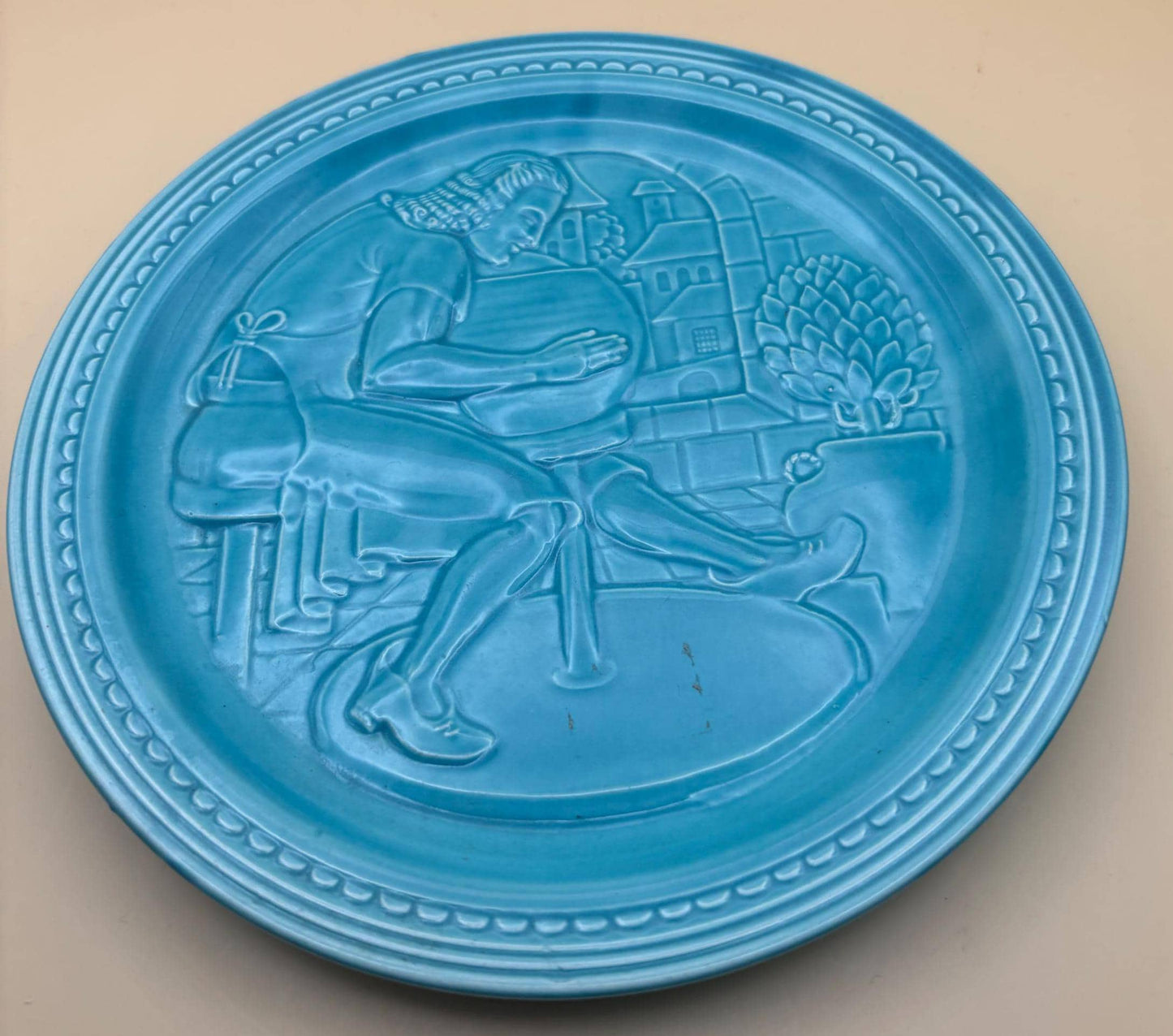 Vintage World's Fair Fiesta Turquoise Ceramic Plate "The American Potter" Homer Laughlin Blue Plate Lover Antiques and Vintage