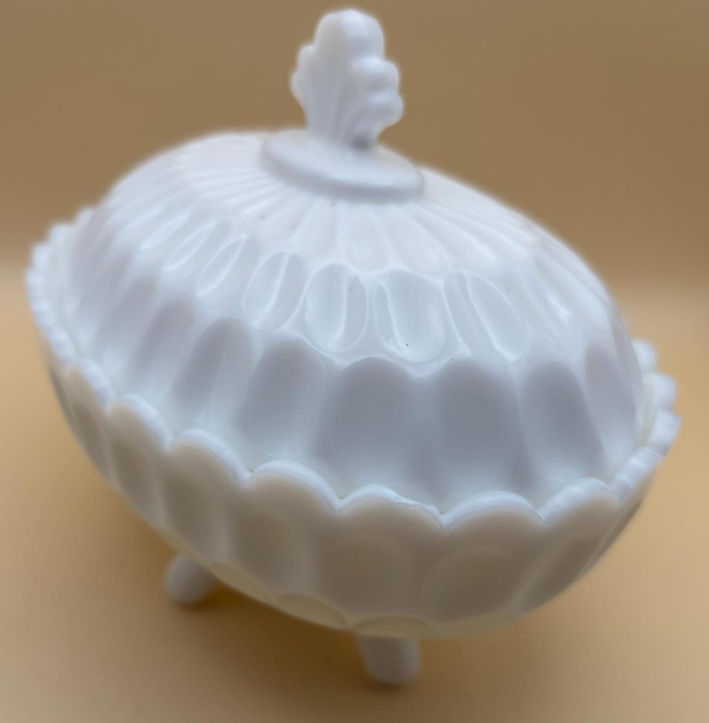 Vintage Fenton Olde Virginia Thumbprint Milk Glass Footed Candy Dish with Lid Lover Antiques and Vintage
