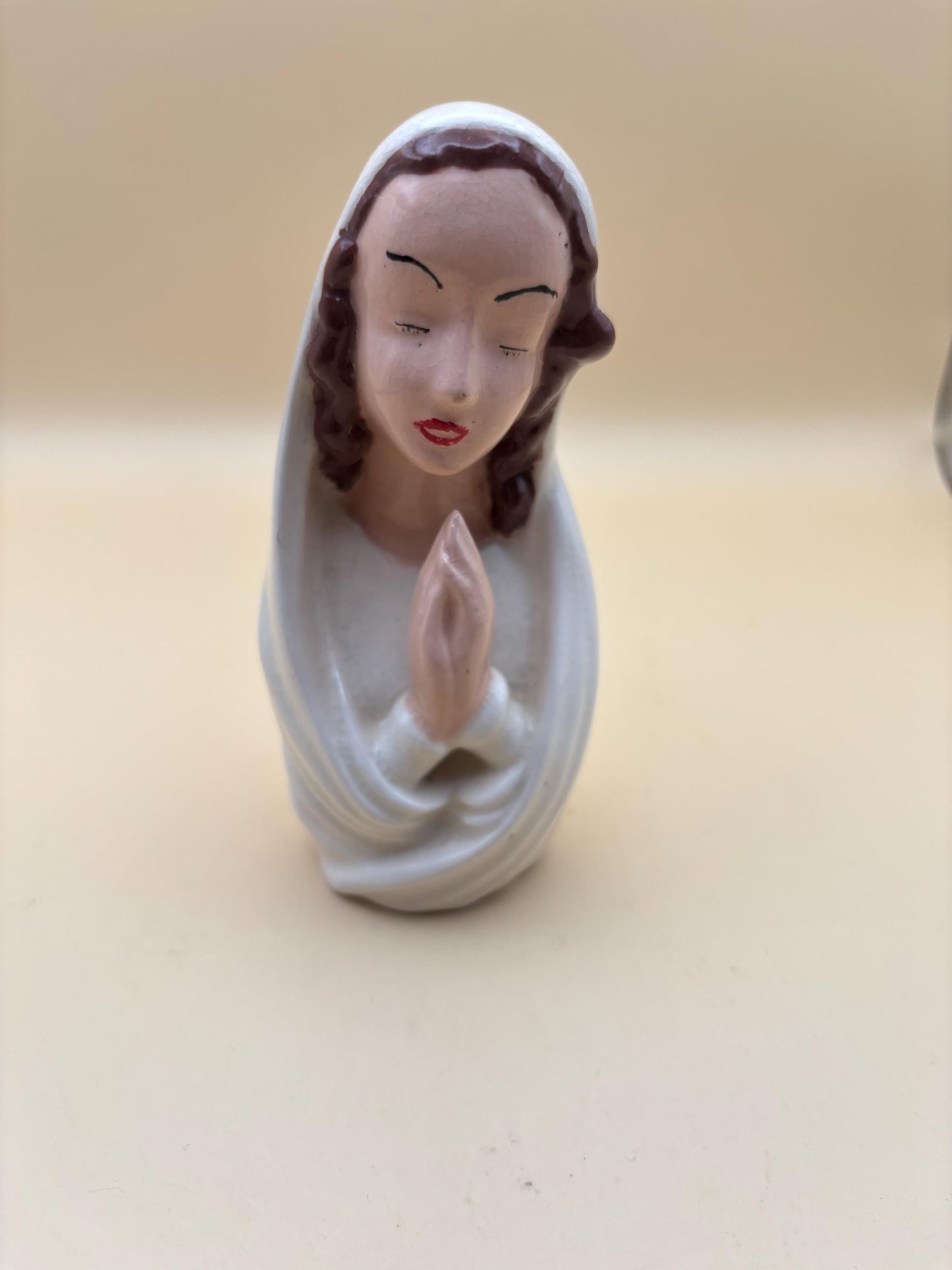 Vintage Praying Madonna Hand Painted Statue Figurine Porcelain Virgin Mary Figure Lover Antiques and Vintage