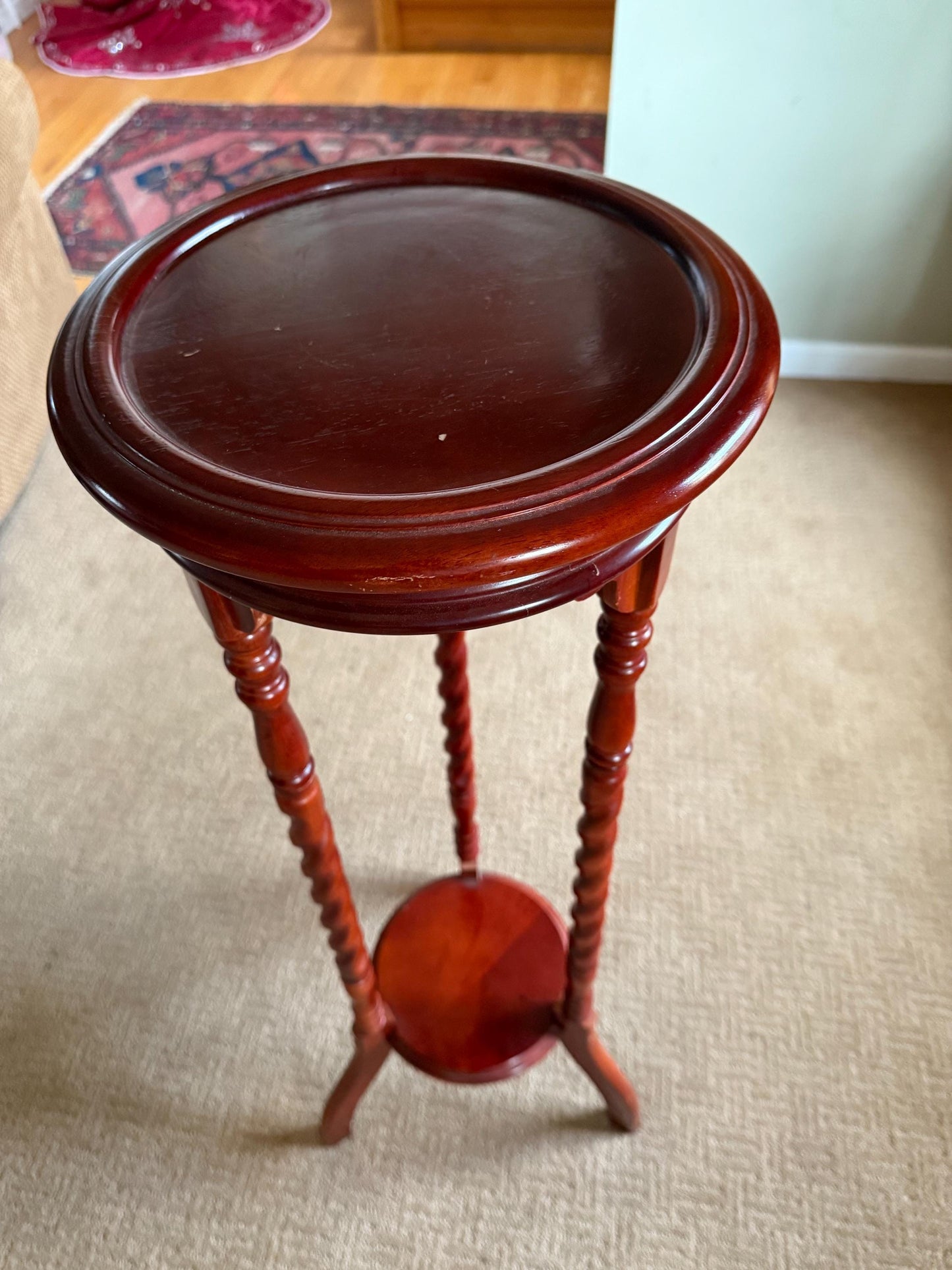 Antique Barley Twist Tall Plant Stand Side Table Pretty Accent Table Lover Antiques and Vintage