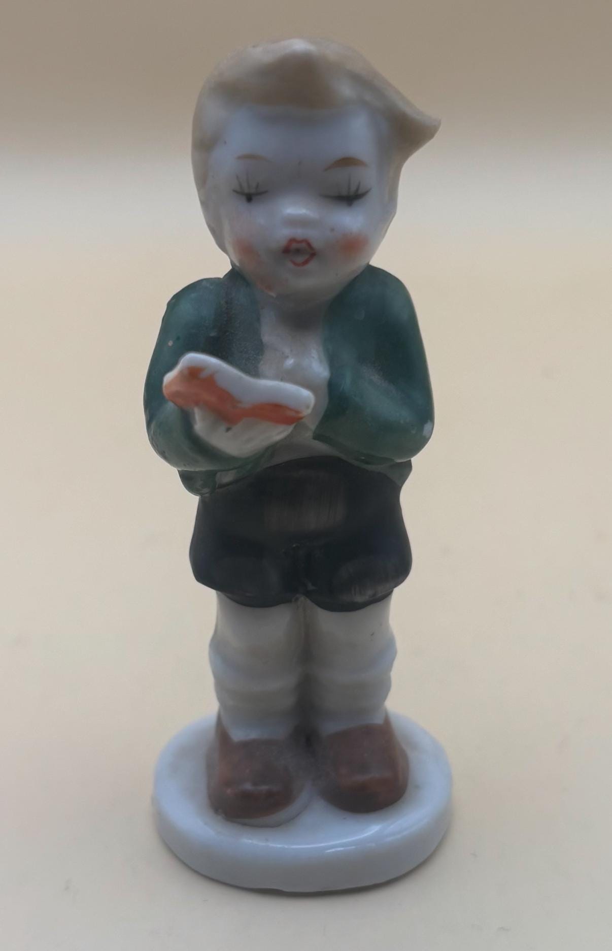 Vintage Porcelain Boy Reading Hand Painted Japan Figurine Lover Antiques and Vintage