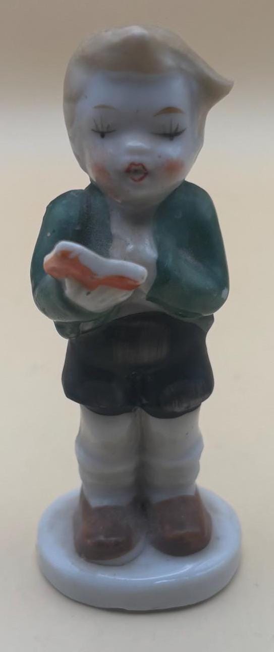 Vintage Porcelain Boy Reading Hand Painted Japan Figurine Lover Antiques and Vintage