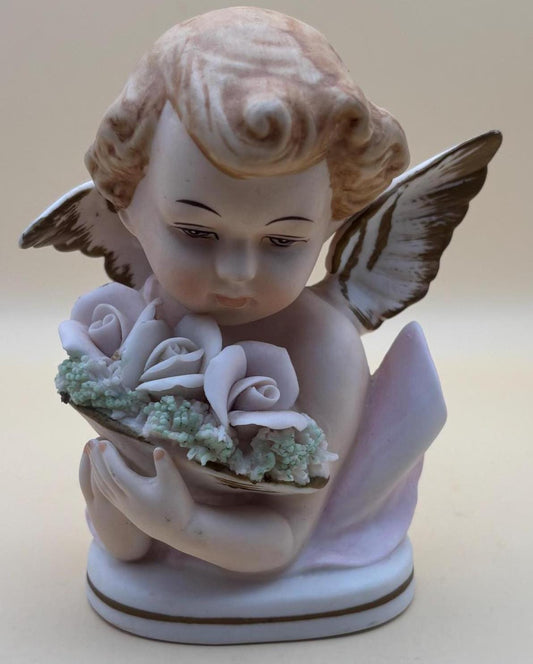 Vintage Angel with Wings and Flowers Figurine Fine China Angelic Capodimonte Style Figure Lover Antiques and Vintage