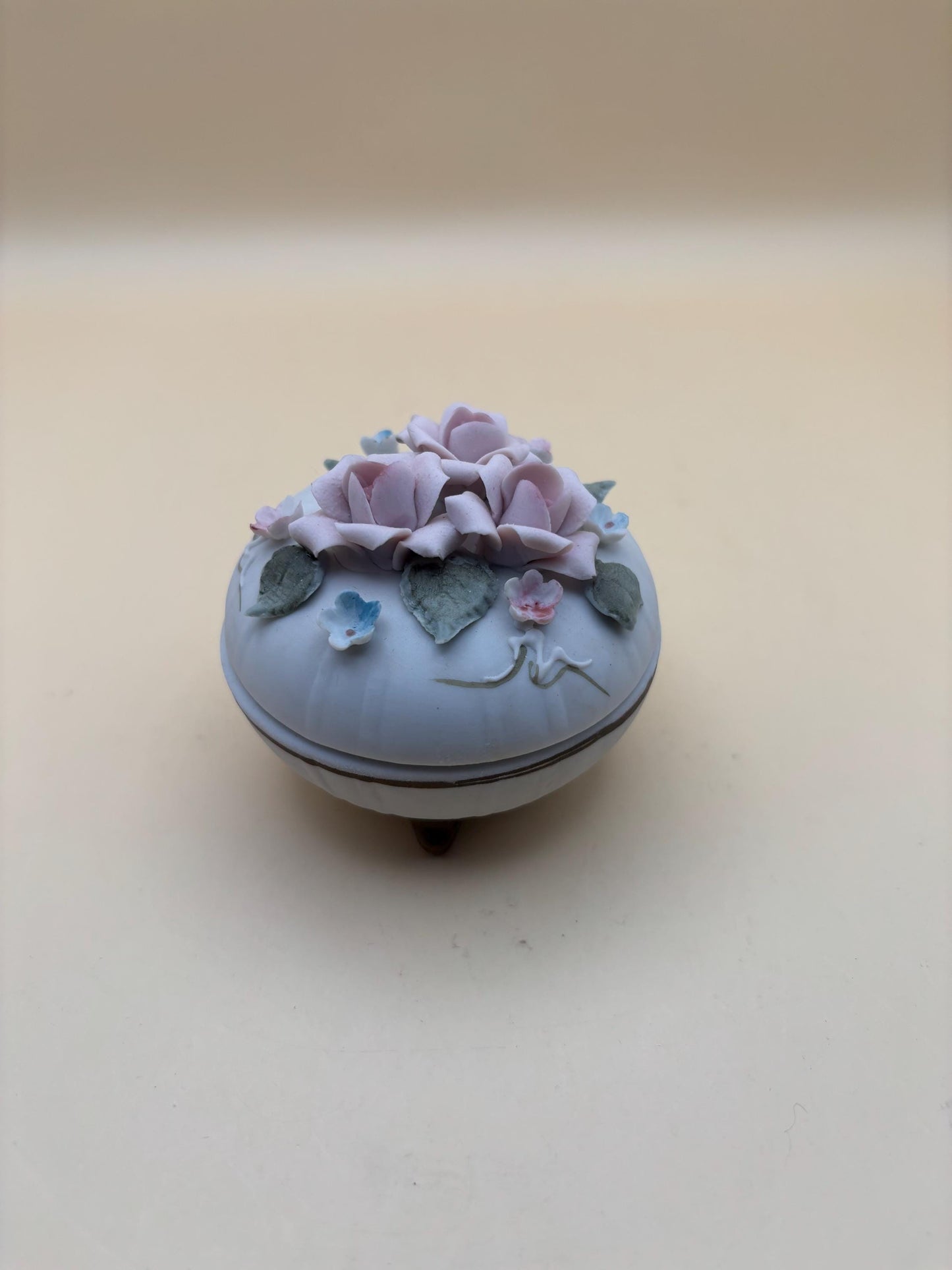 Vintage Lefton Roses and Flowers Hand Painted Porcelain Trinket Box Capodimonte Style Japanese 1268 Lover Antiques and Vintage