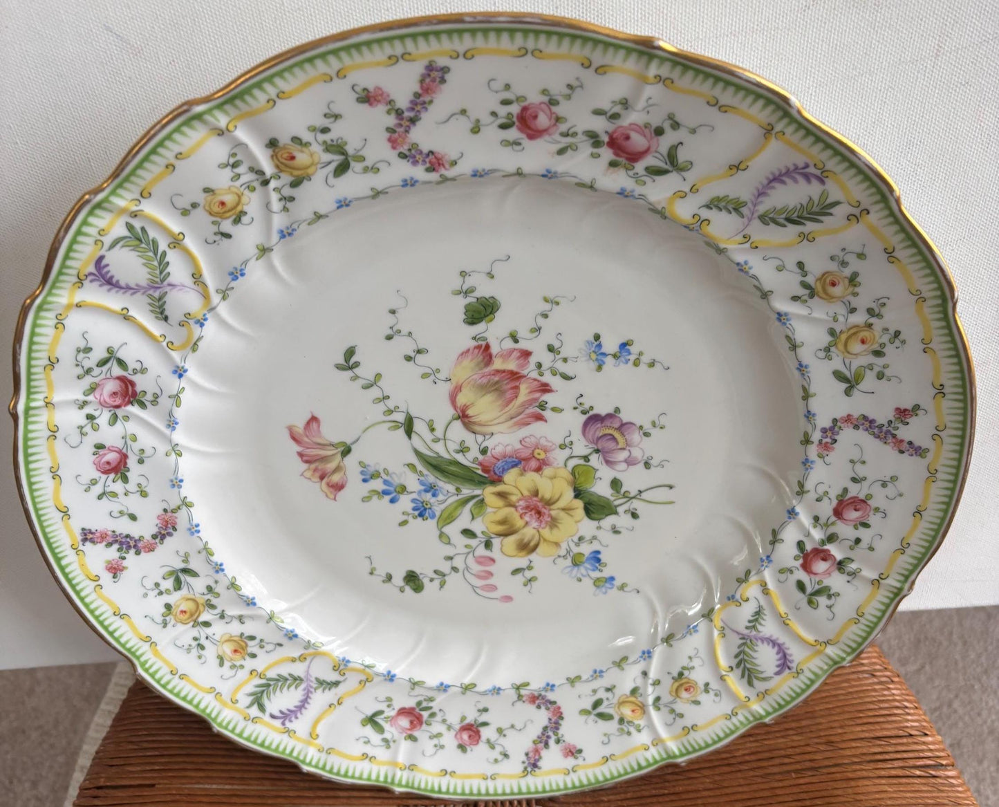 Antique SAXE Bohemian Hand Painted Platter Flowers Large Plate RARE Lover Antiques and Vintage