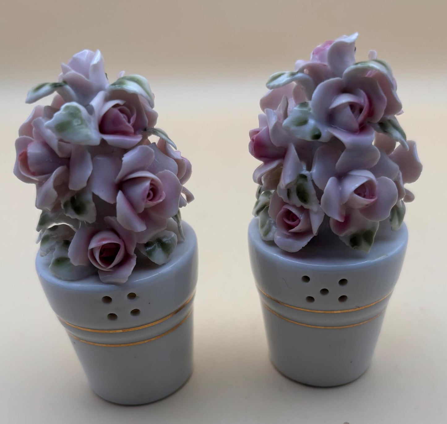 Vintage Capodimonte Roses Style Salt & Pepper Shakers Numbered Lover Antiques and Vintage