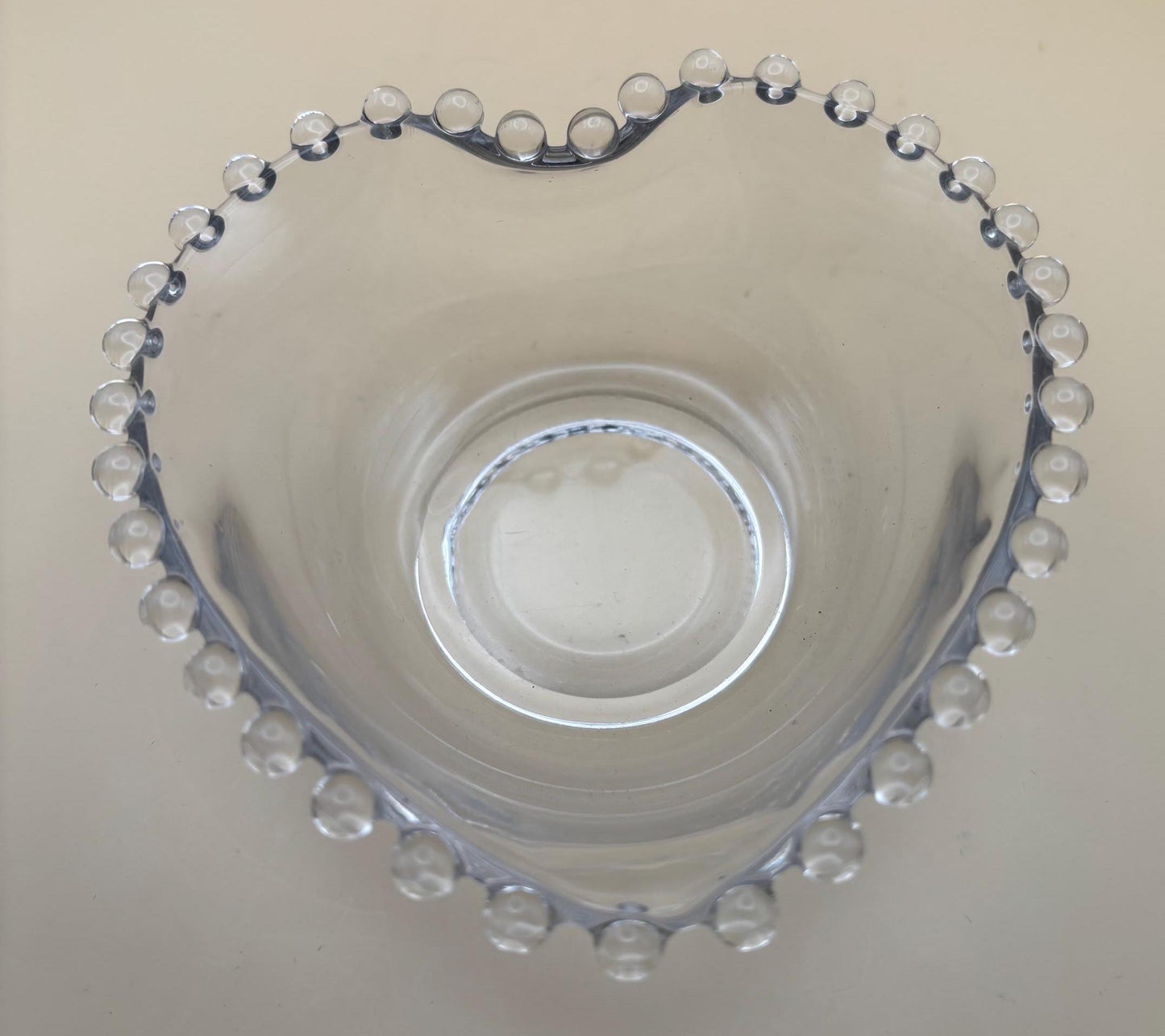 Antique Imperial Glass Heart Beaded Candlewick Glass Bowl Lover Antiques and Vintage