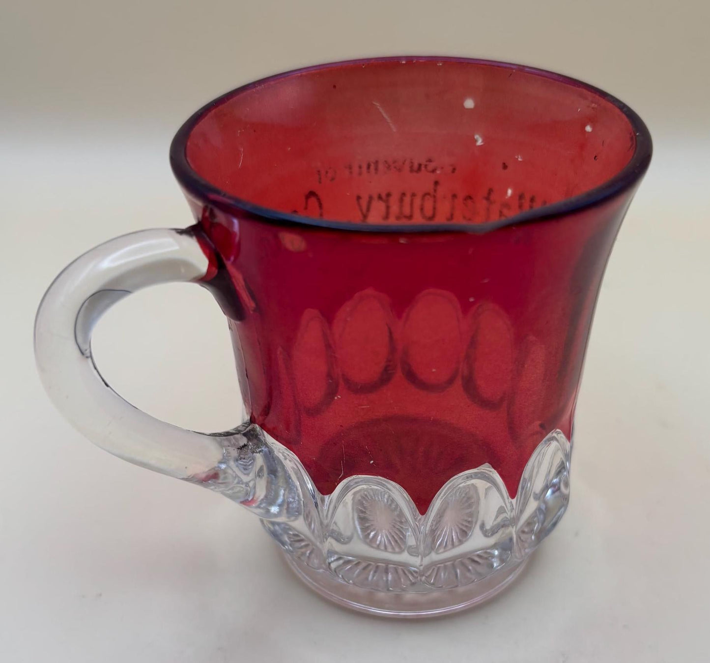 Vintage Cranberry Glass Cup Waterbury Connecticut Bohemian Mug or Spooner Lover Antiques and Vintage