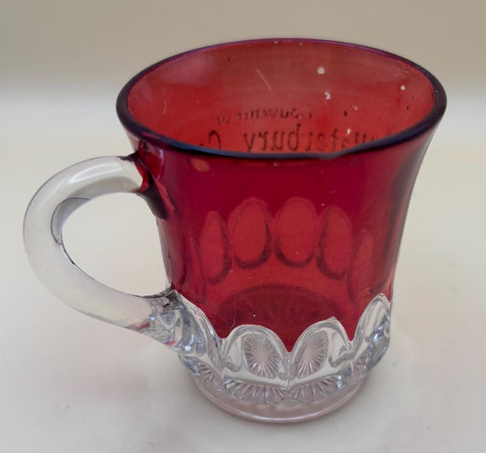 Vintage Cranberry Glass Cup Waterbury Connecticut Bohemian Mug or Spooner Lover Antiques and Vintage