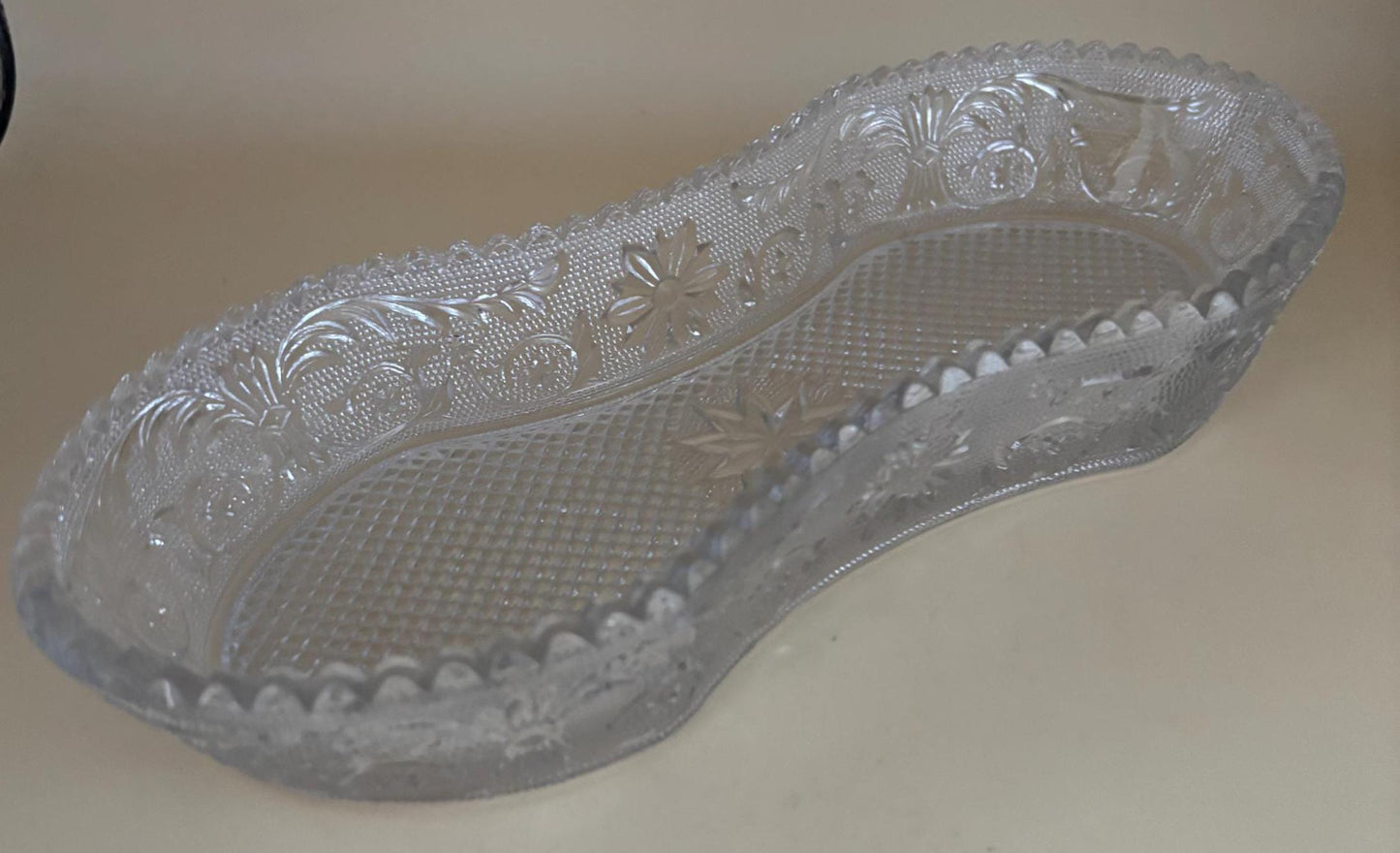 Antique Duncan Miller Glass Sandwich Pickle Celery Dish with Dual Bowl Lover Antiques and Vintage