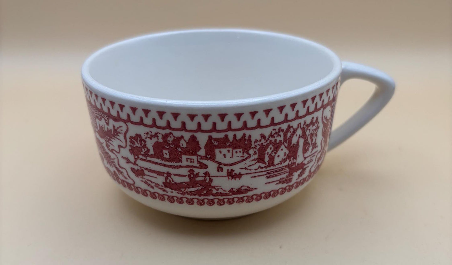 Vintage Red & White Large Coffee Mug Transferware Red Cup Lover Antiques and Vintage