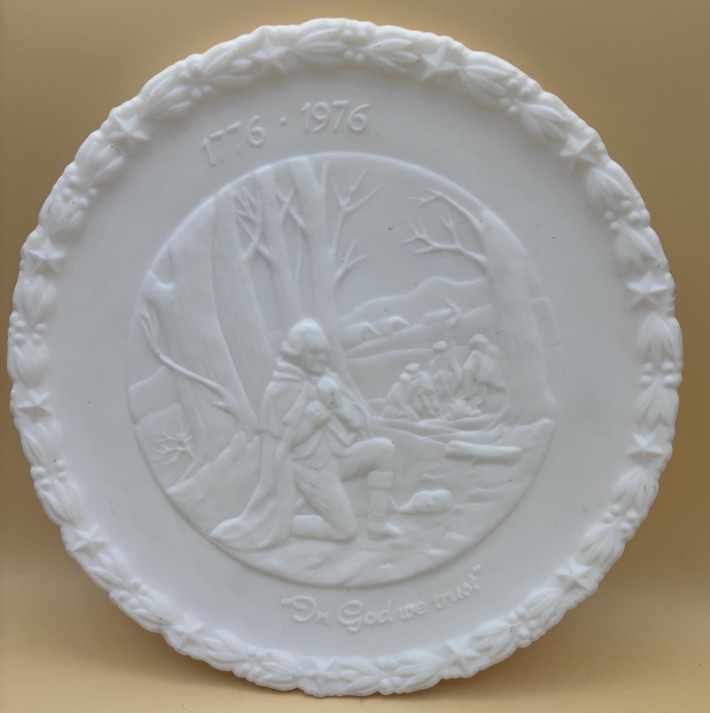 Vintage Fenton White Milk Glass Plate Bicentennial In God We Trust Collectible Plate Lover Antiques and Vintage